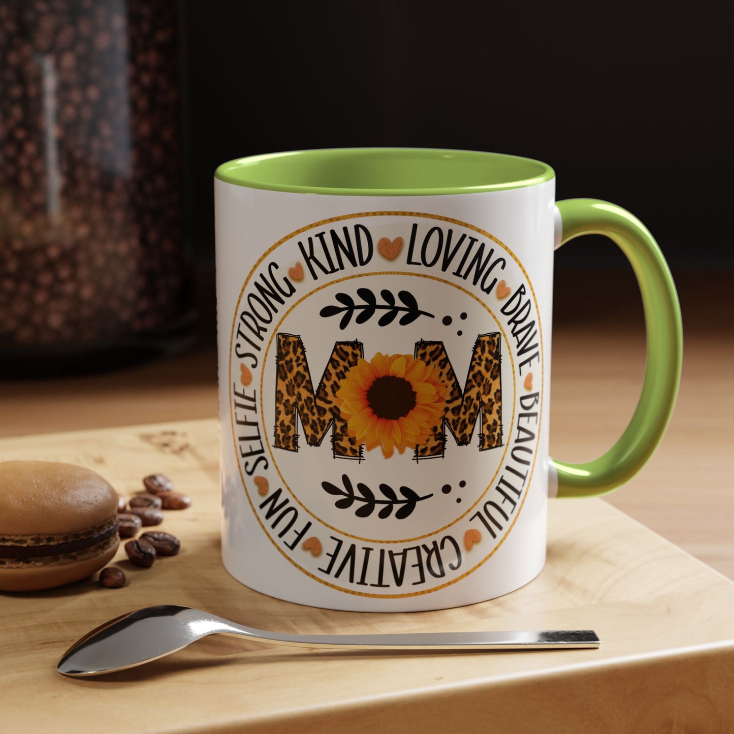 Mom Leopard Sunflower Coffee Mug — 'Mom' Floral Animal Print Accent Mug (11/15oz)