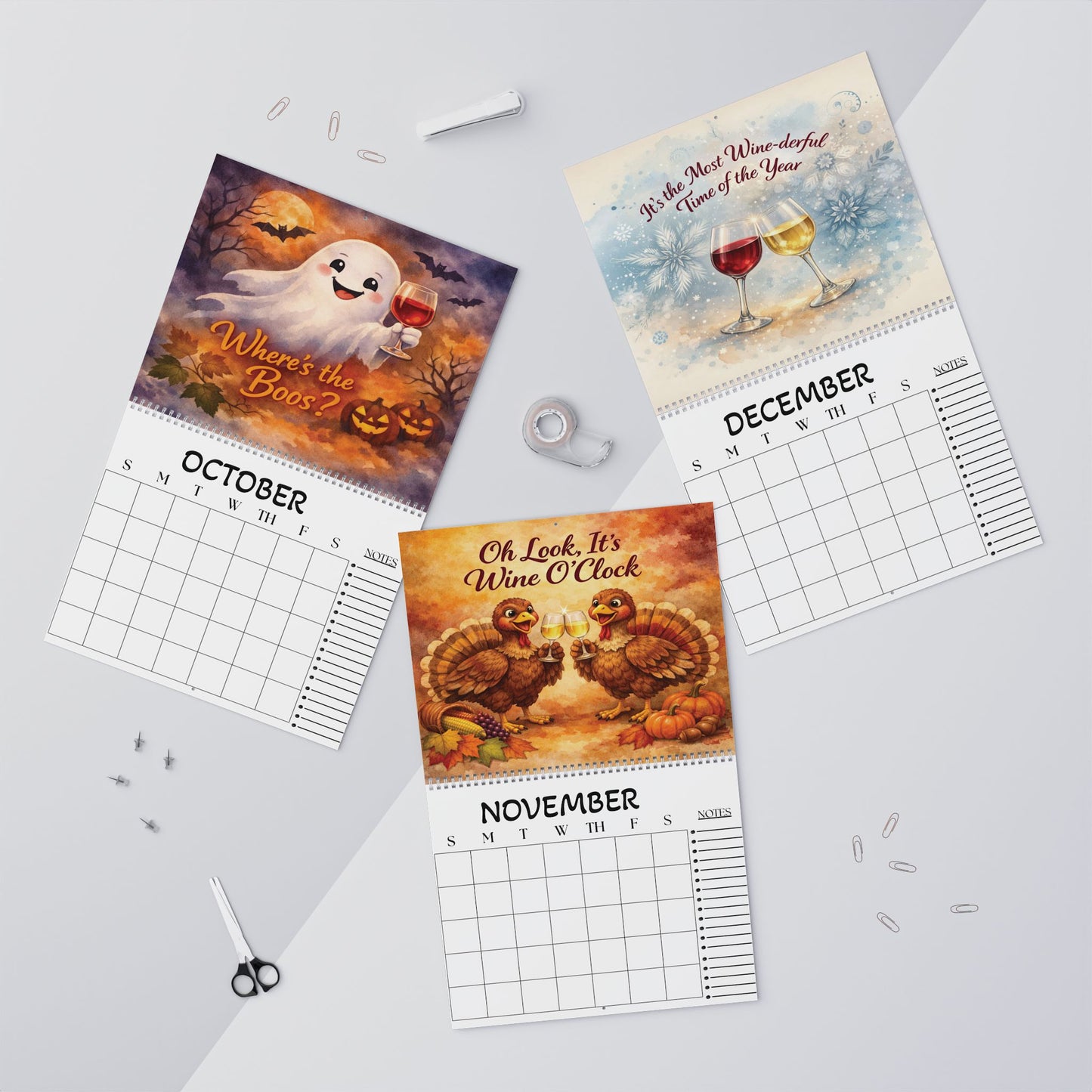 Sips About to Go Down Wall Calendar — Elegant Wine-Themed Monthly Planner