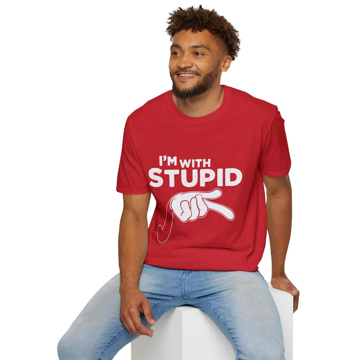 I’m With Stupid T-Shirt — Funny Graphic Tee with Pointing Hand