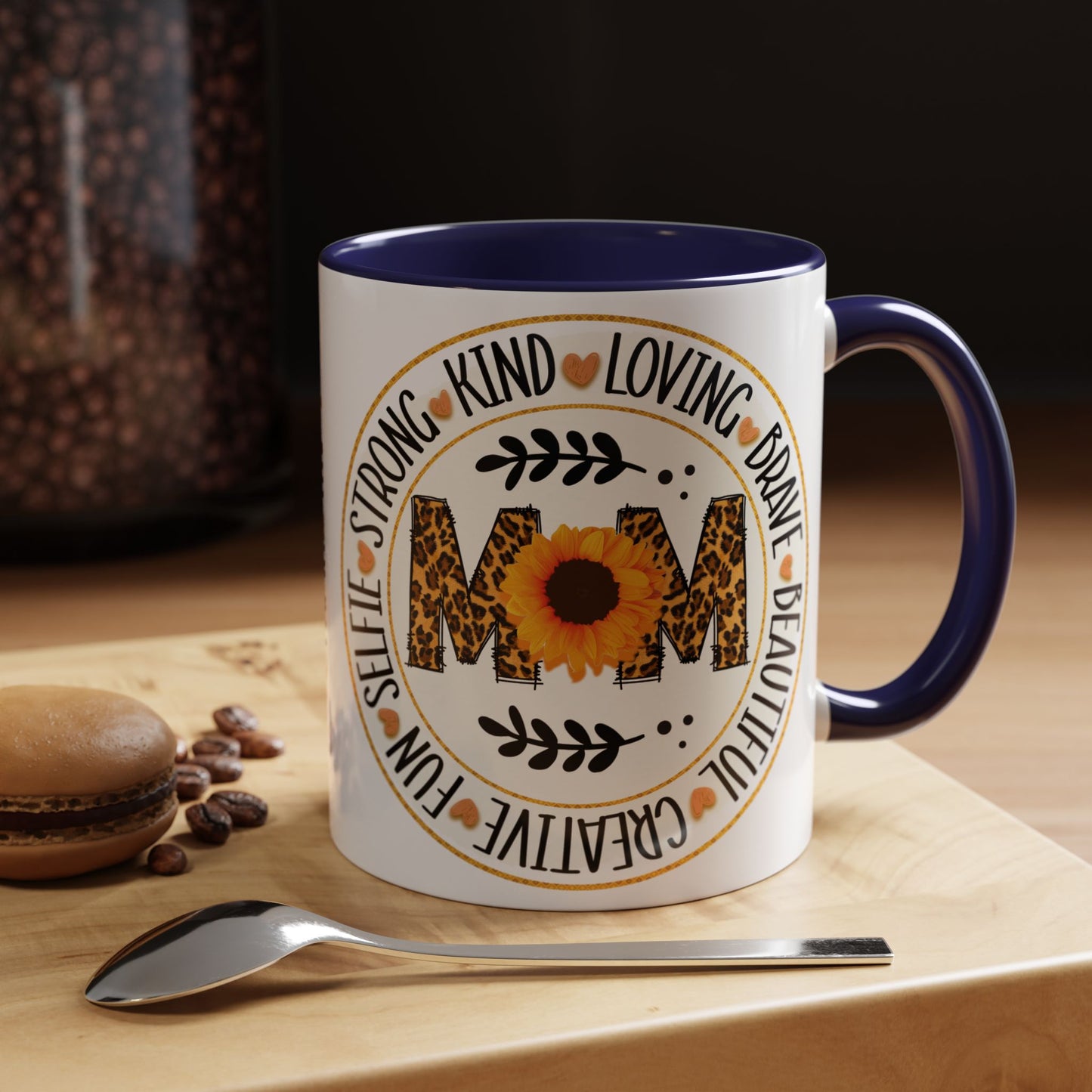 Mom Leopard Sunflower Coffee Mug — 'Mom' Floral Animal Print Accent Mug (11/15oz)