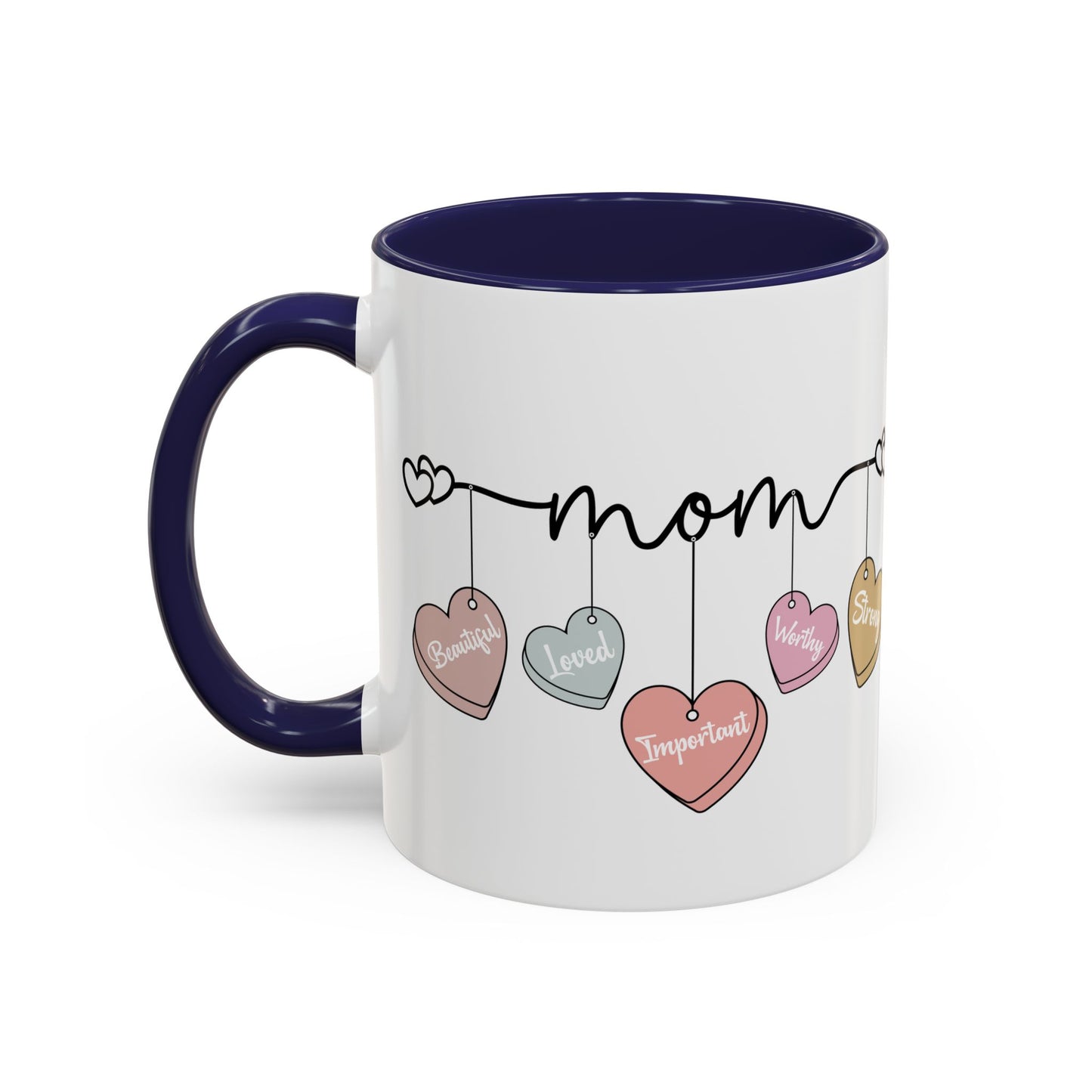 Mother’s Day Heart Charms Accent Coffee Mug — 'Mom' with Loving Words (11/15oz)