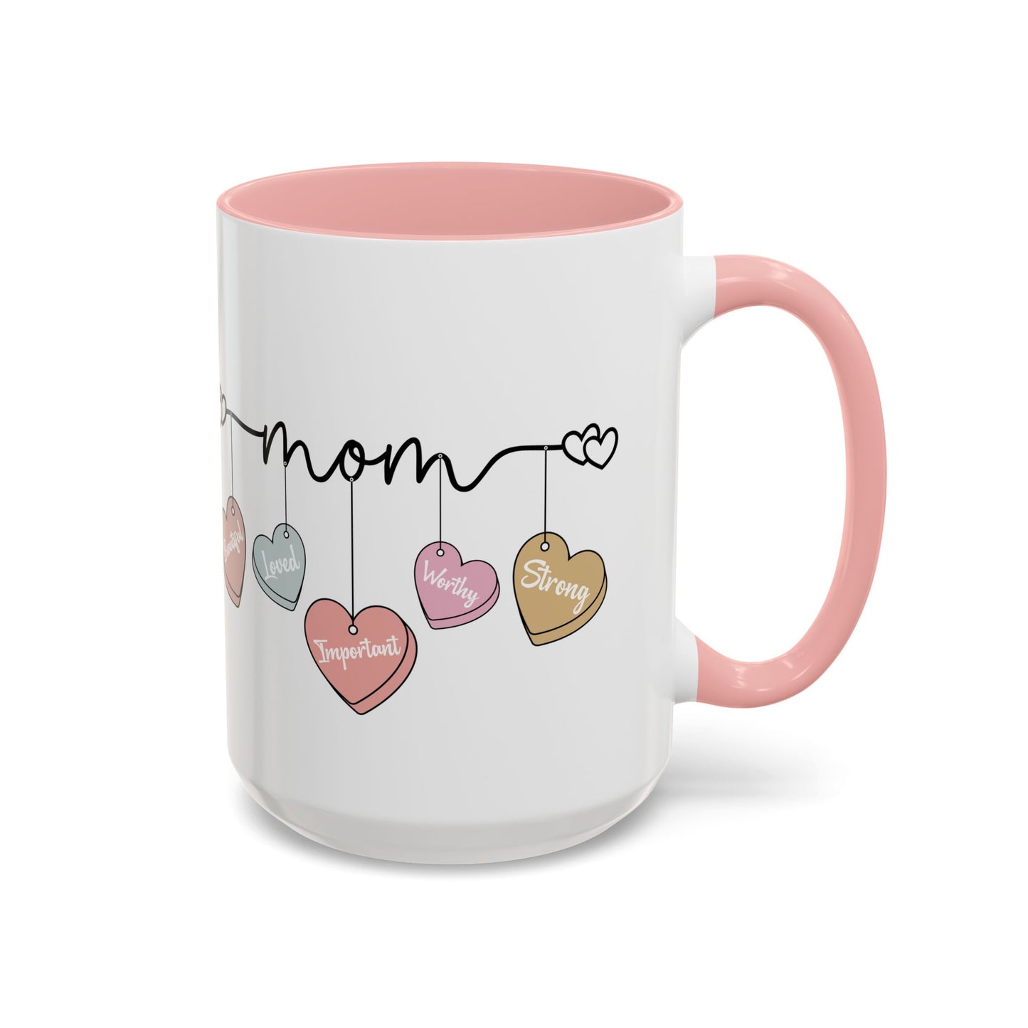 Mother’s Day Heart Charms Accent Coffee Mug — 'Mom' with Loving Words (11/15oz)