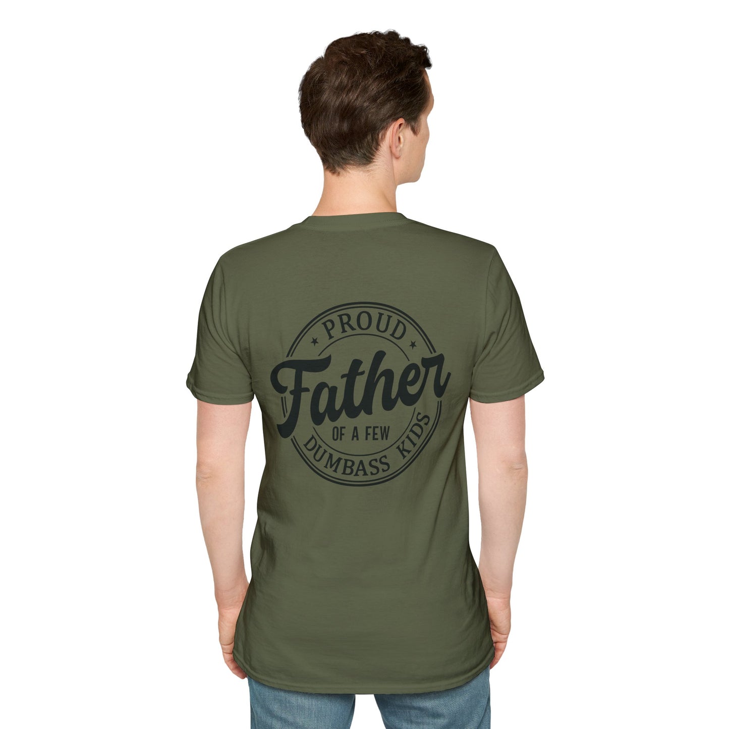 Men's T-Shirt – "Proud Father of a Few Dumbass Kids" Vintage Badge Dad Tee