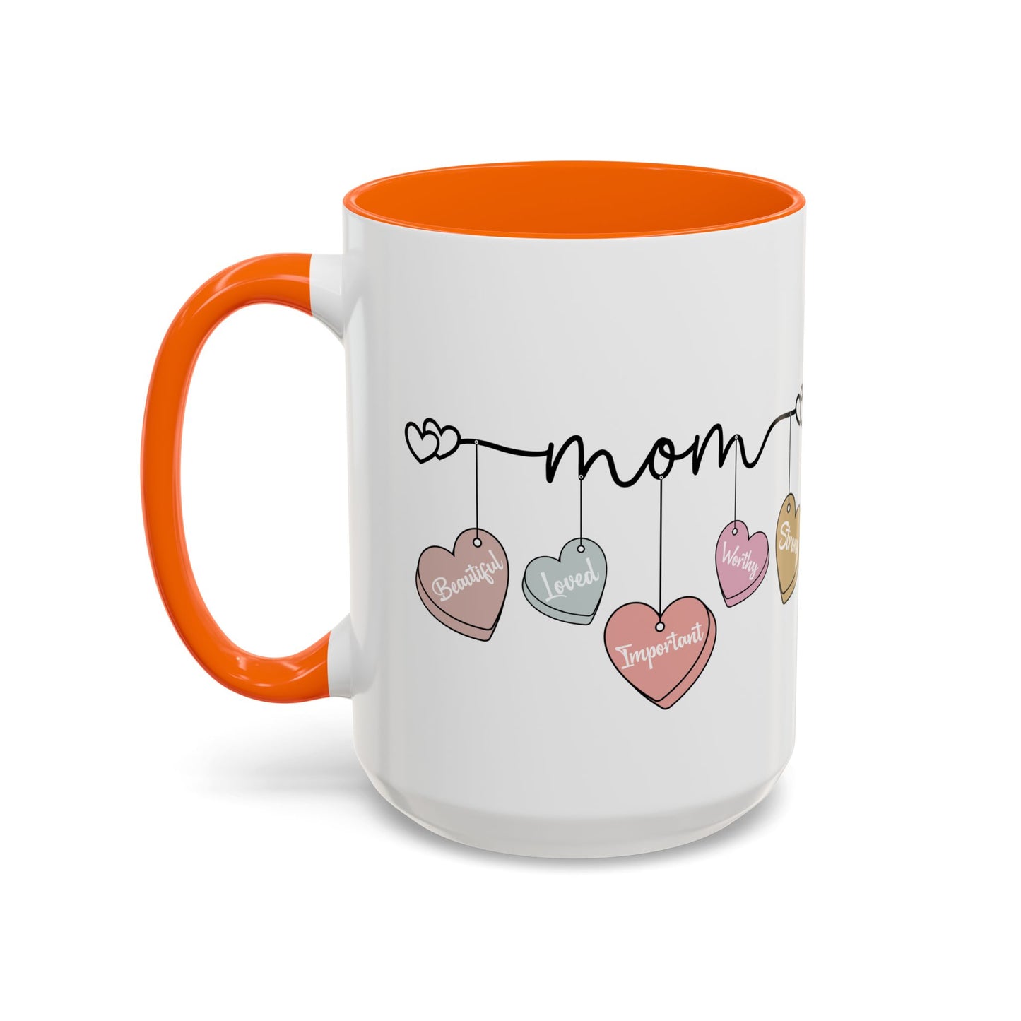 Mother’s Day Heart Charms Accent Coffee Mug — 'Mom' with Loving Words (11/15oz)