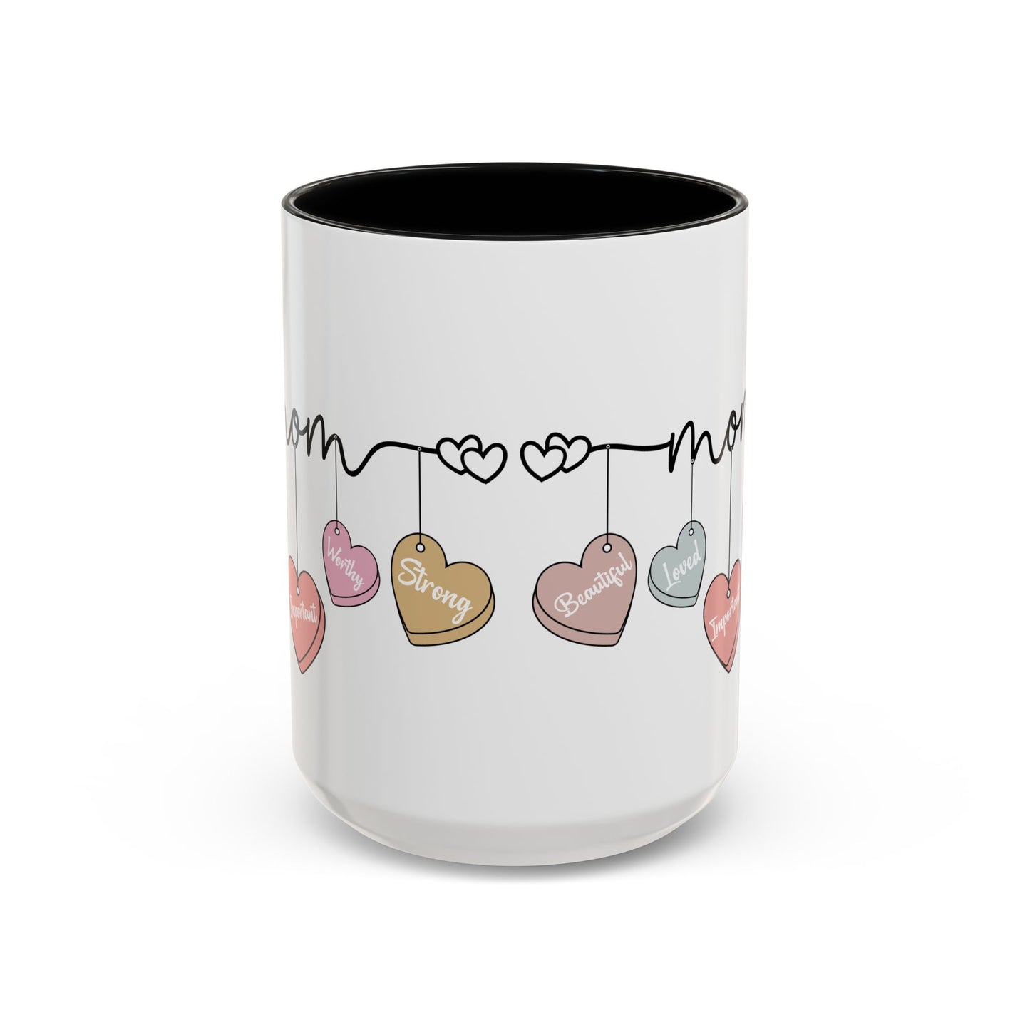 Mother’s Day Heart Charms Accent Coffee Mug — 'Mom' with Loving Words (11/15oz)
