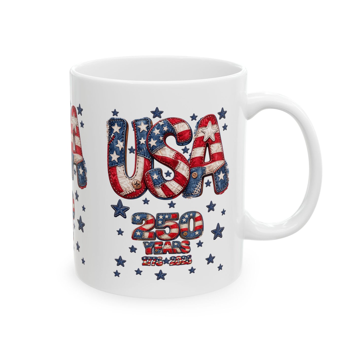 USA Flag Ceramic Mug – Patriotic 250 Years Stars & Stripes Coffee Cup (11oz, 15oz)