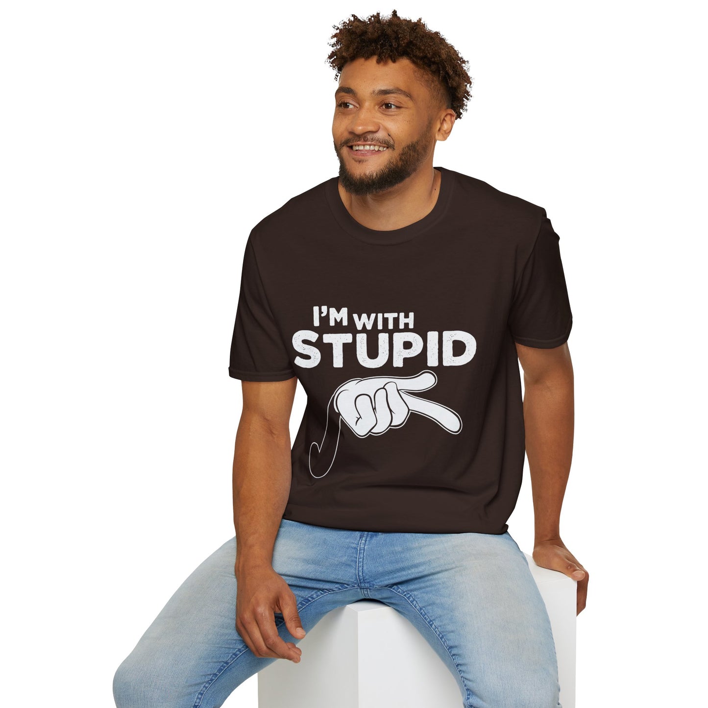 I’m With Stupid T-Shirt — Funny Graphic Tee with Pointing Hand