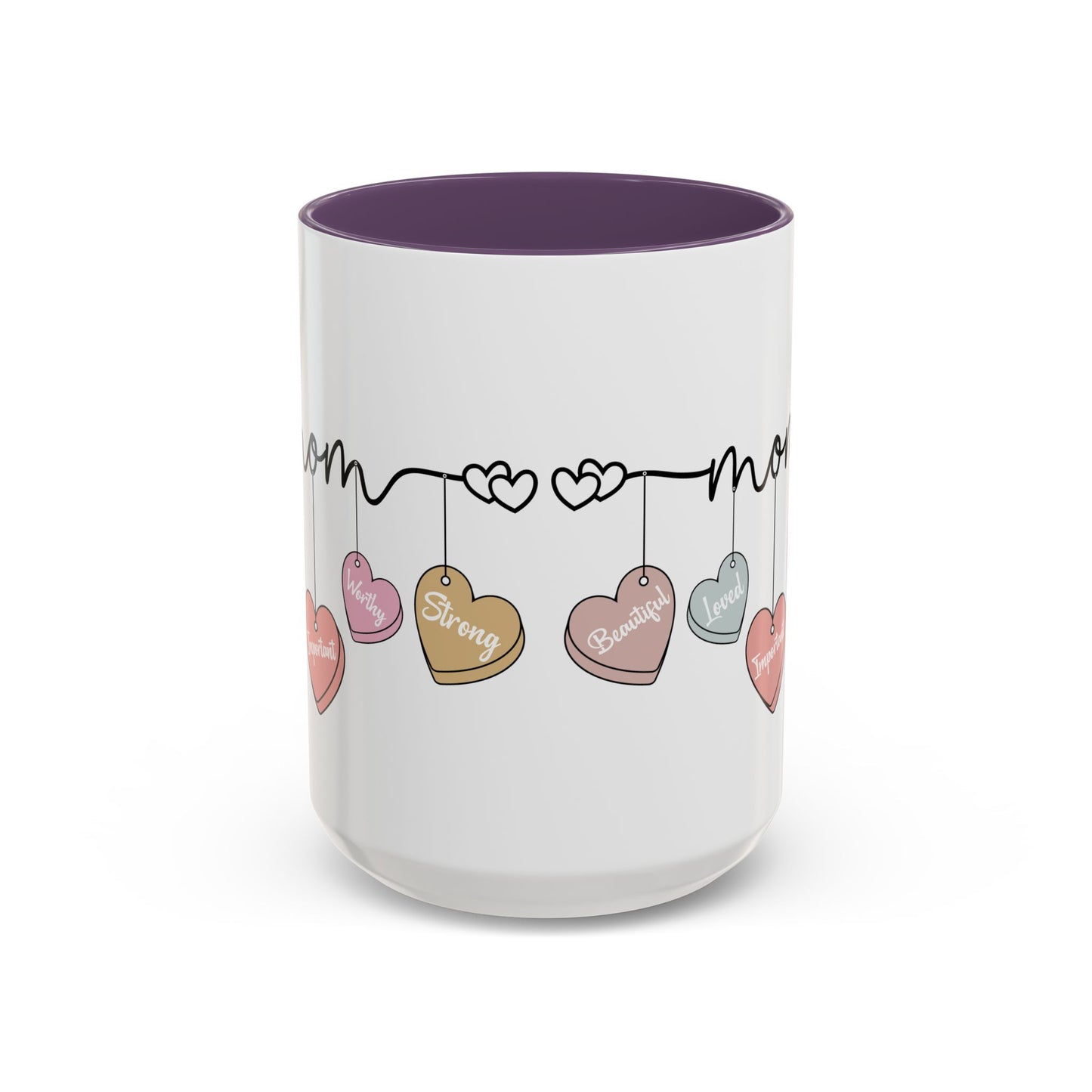 Mother’s Day Heart Charms Accent Coffee Mug — 'Mom' with Loving Words (11/15oz)