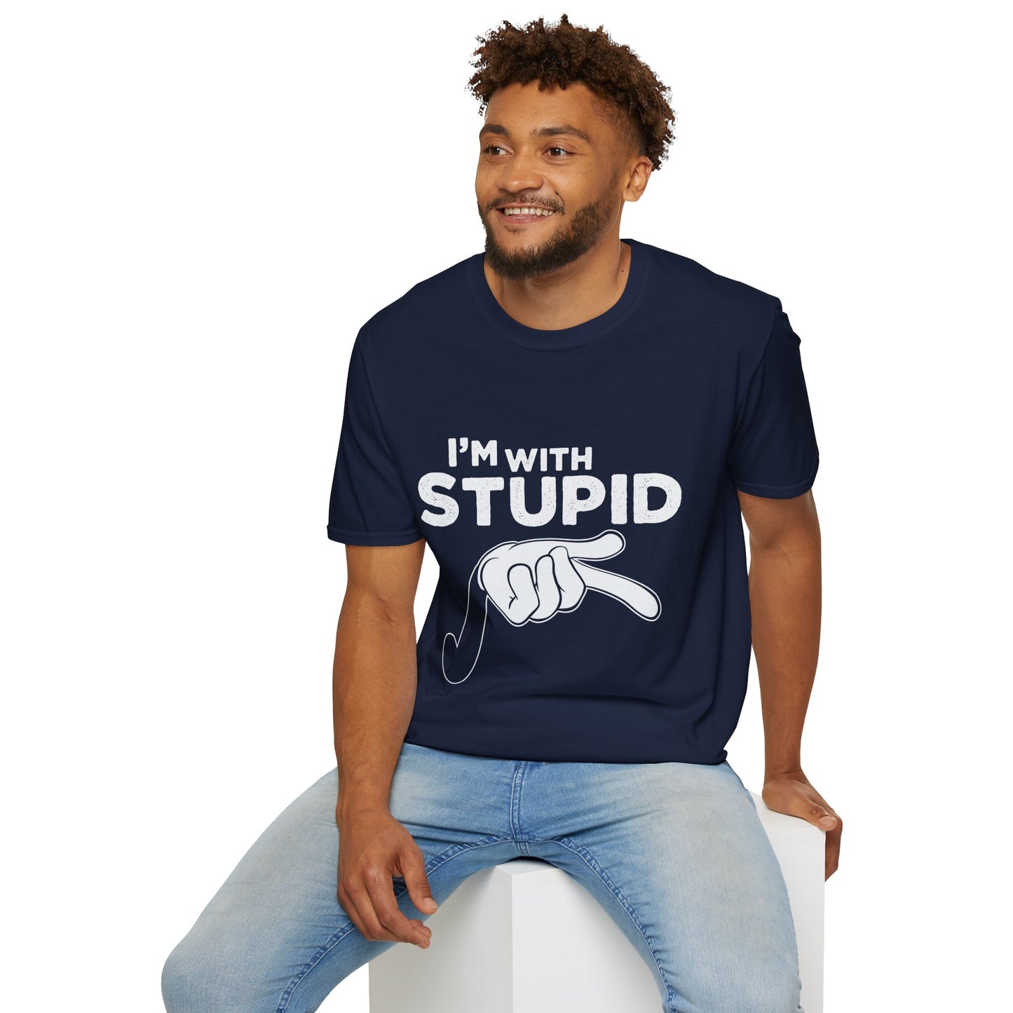 I’m With Stupid T-Shirt — Funny Graphic Tee with Pointing Hand
