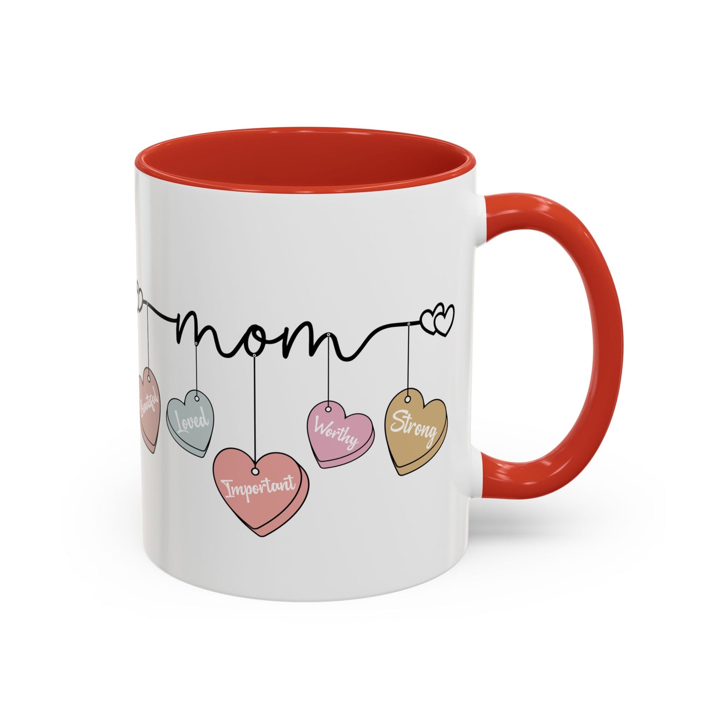 Mother’s Day Heart Charms Accent Coffee Mug — 'Mom' with Loving Words (11/15oz)