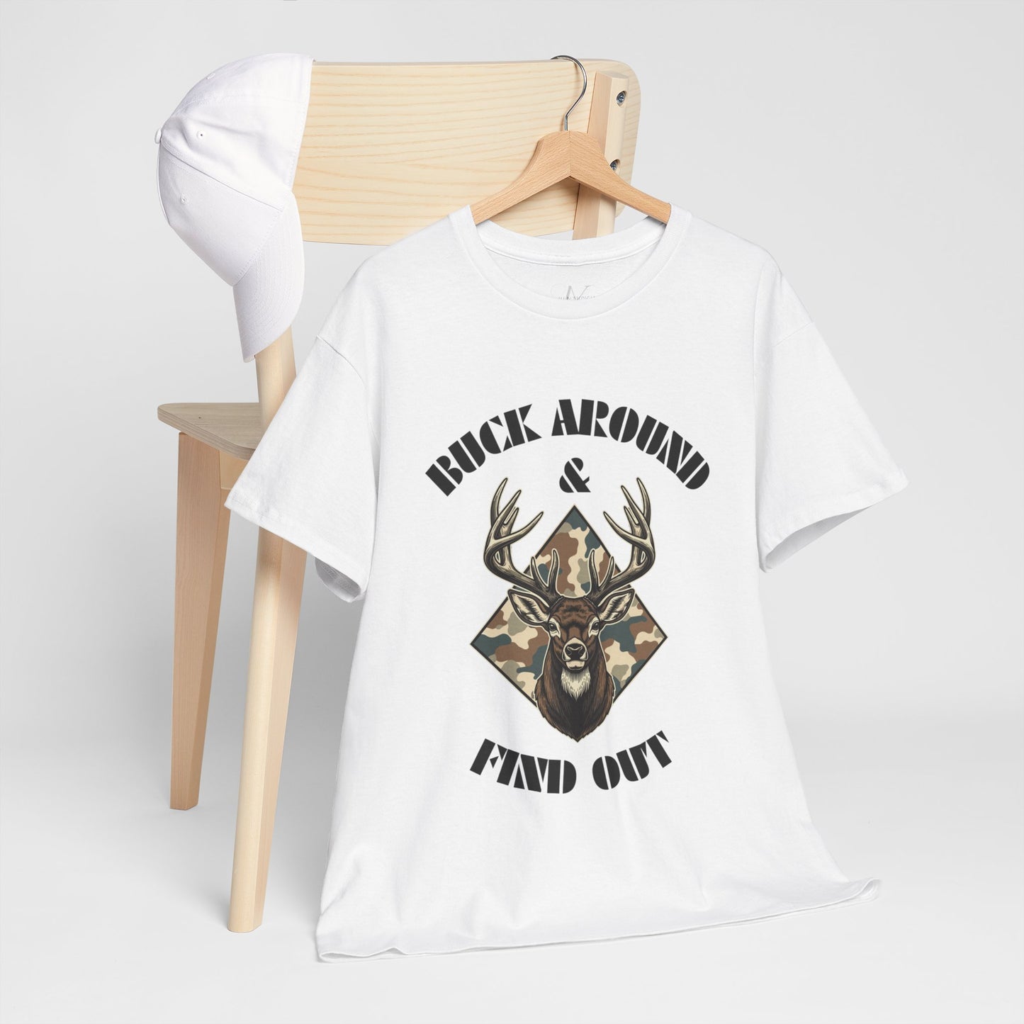 Buck Around & Find Out Deer T-Shirt — Camo Buck Hunting Tee
