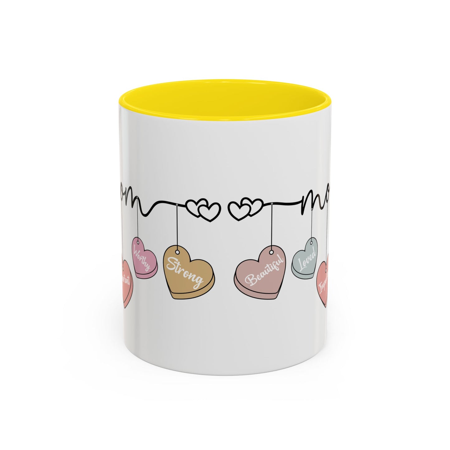 Mother’s Day Heart Charms Accent Coffee Mug — 'Mom' with Loving Words (11/15oz)