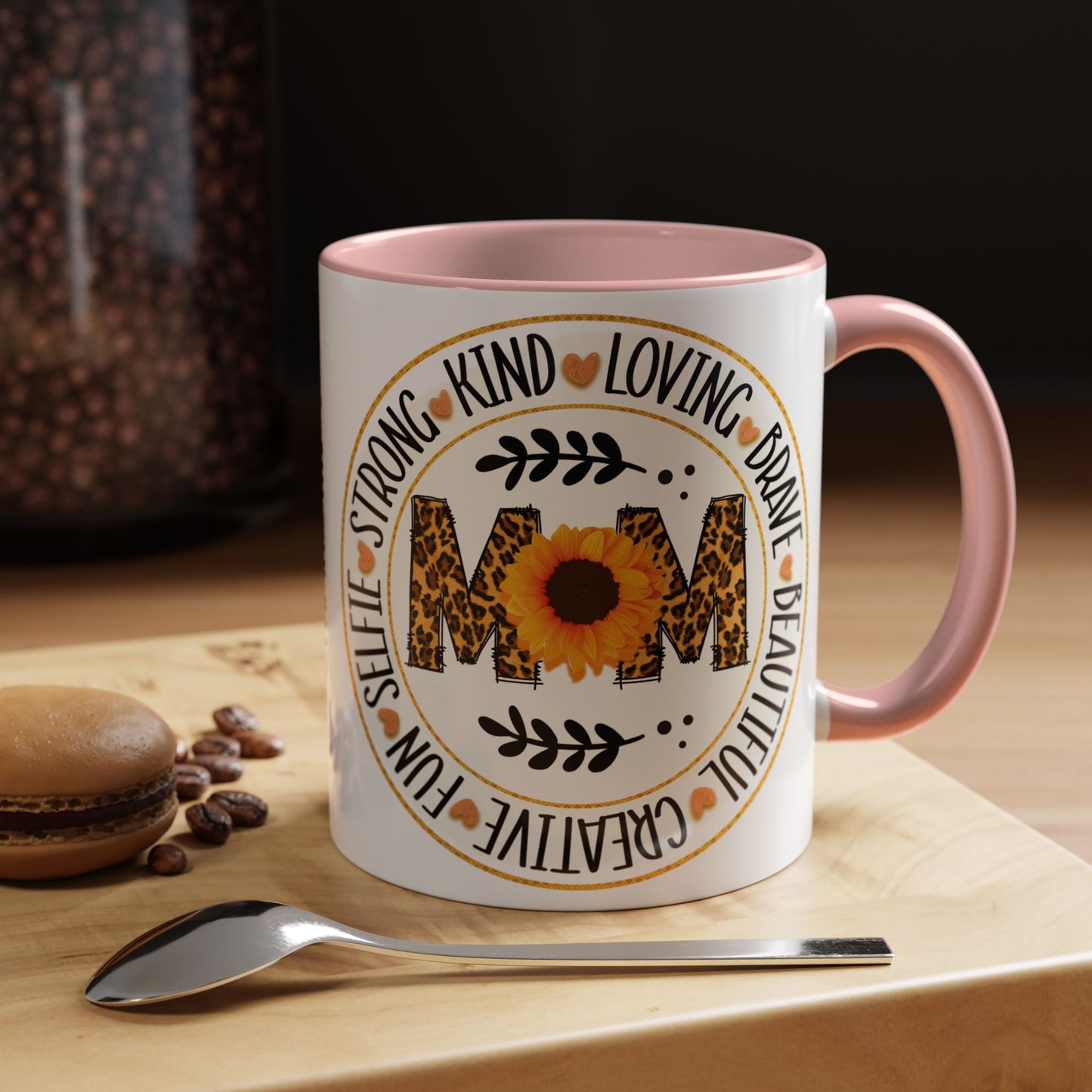 Mom Leopard Sunflower Coffee Mug — 'Mom' Floral Animal Print Accent Mug (11/15oz)