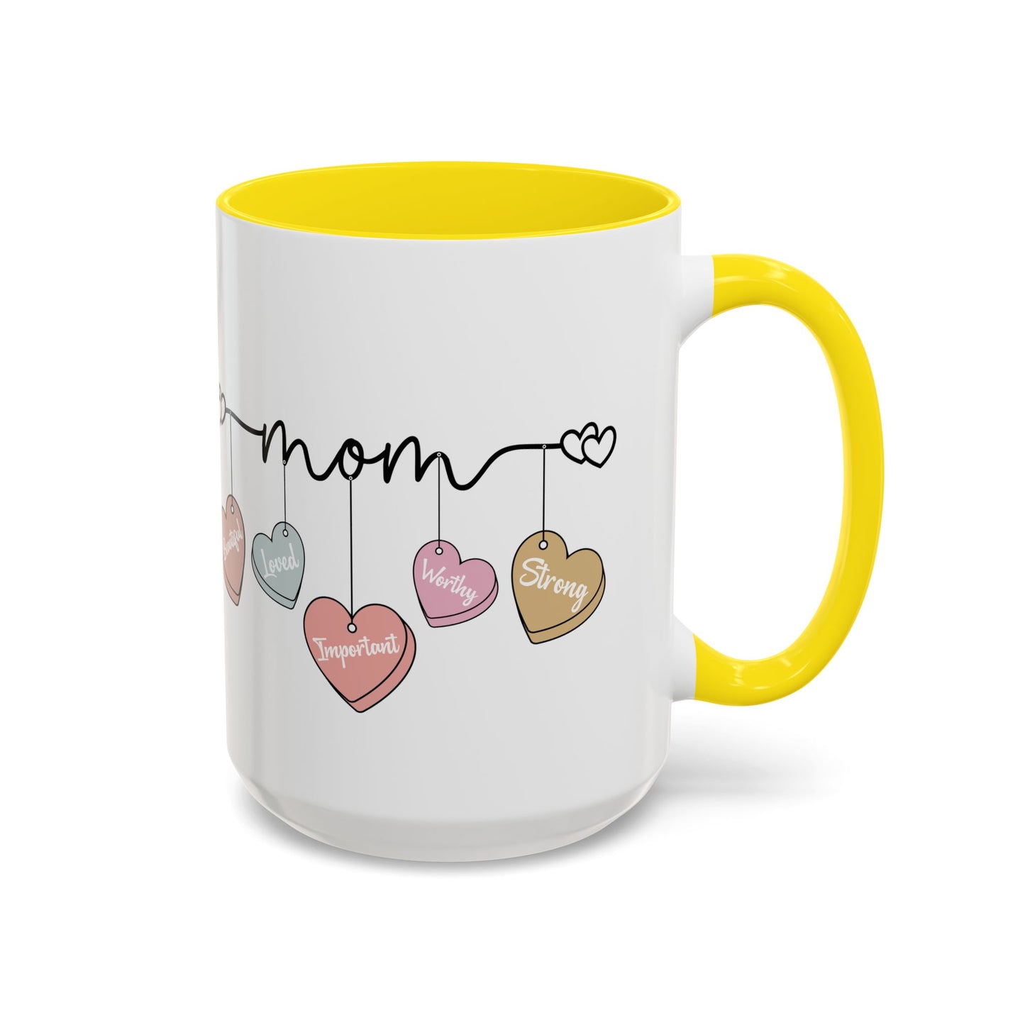 Mother’s Day Heart Charms Accent Coffee Mug — 'Mom' with Loving Words (11/15oz)