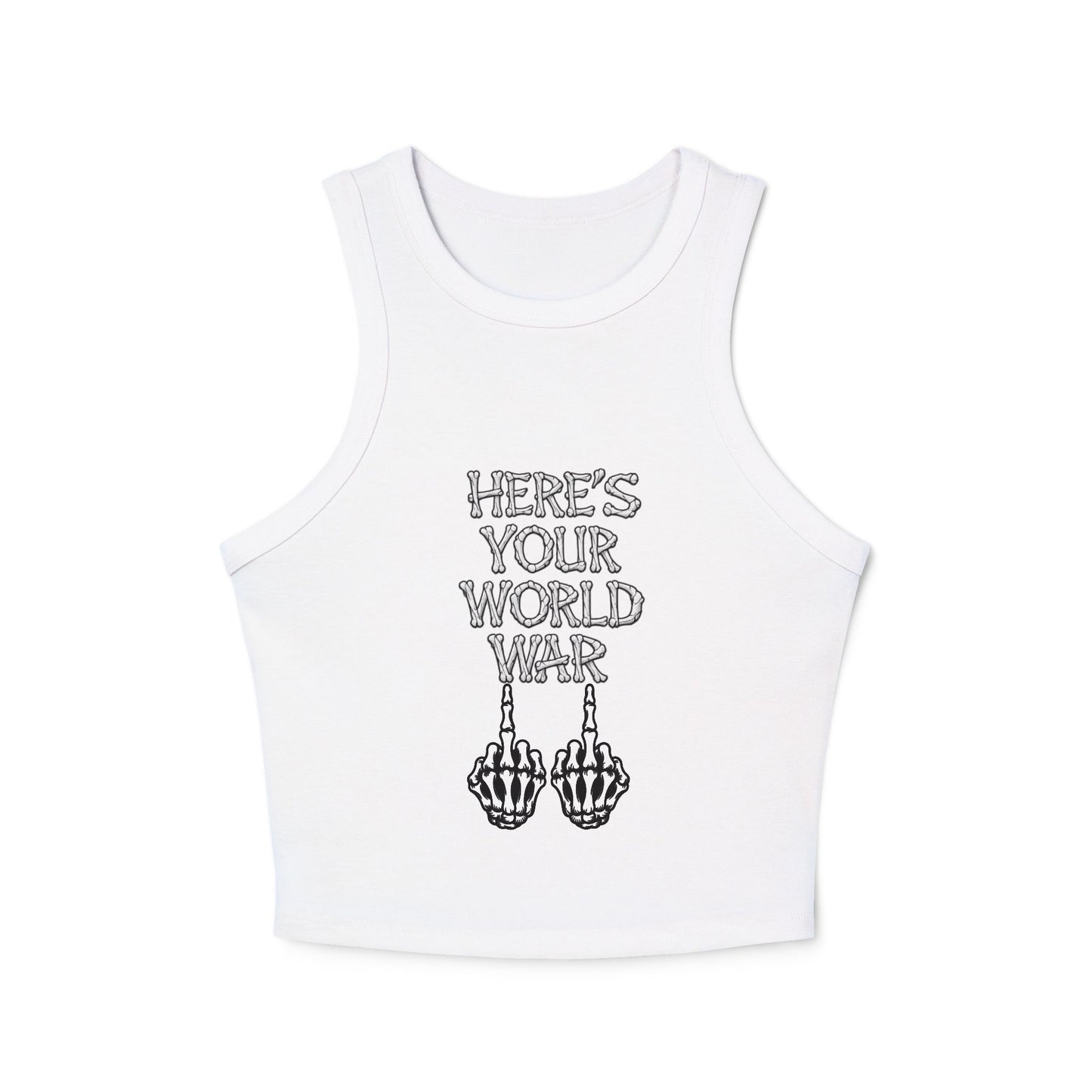 Racer Tank – “Here’s Your World War” Graphic Crop Tank