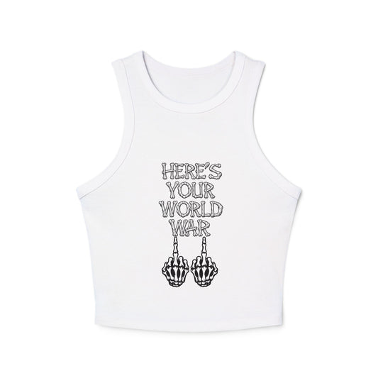 Racer Tank – “Here’s Your World War” Graphic Crop Tank