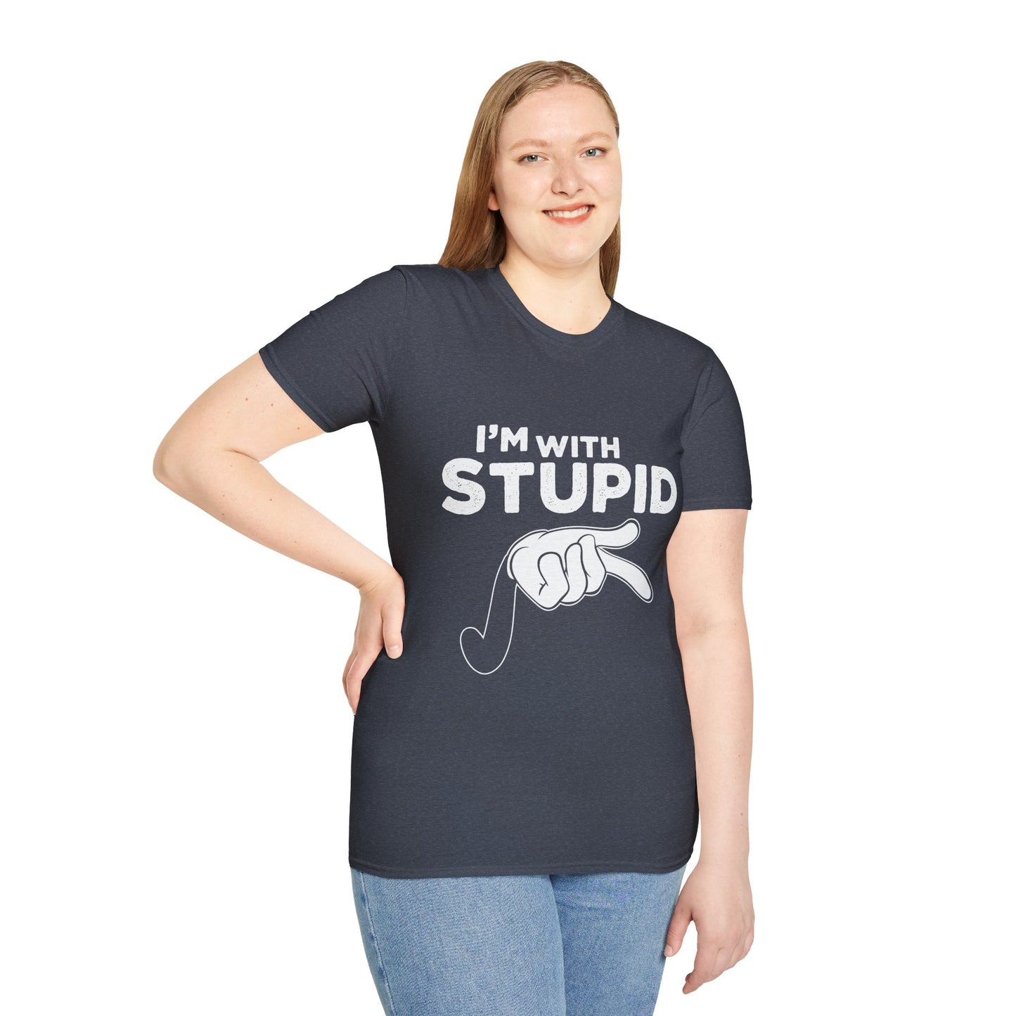 I’m With Stupid T-Shirt — Funny Graphic Tee with Pointing Hand