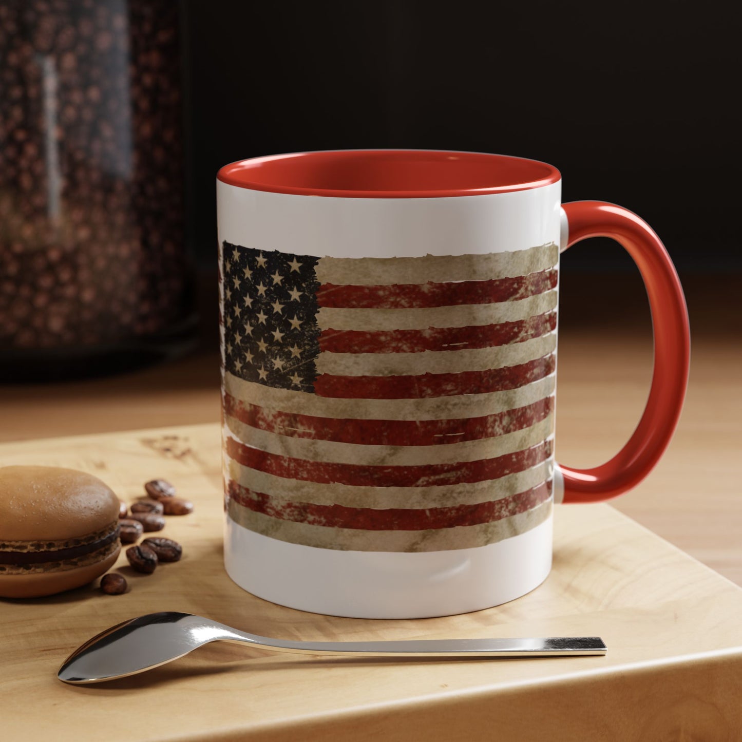 Distressed American Flag Accent Coffee Mug — Patriotic 11/15oz Ceramic