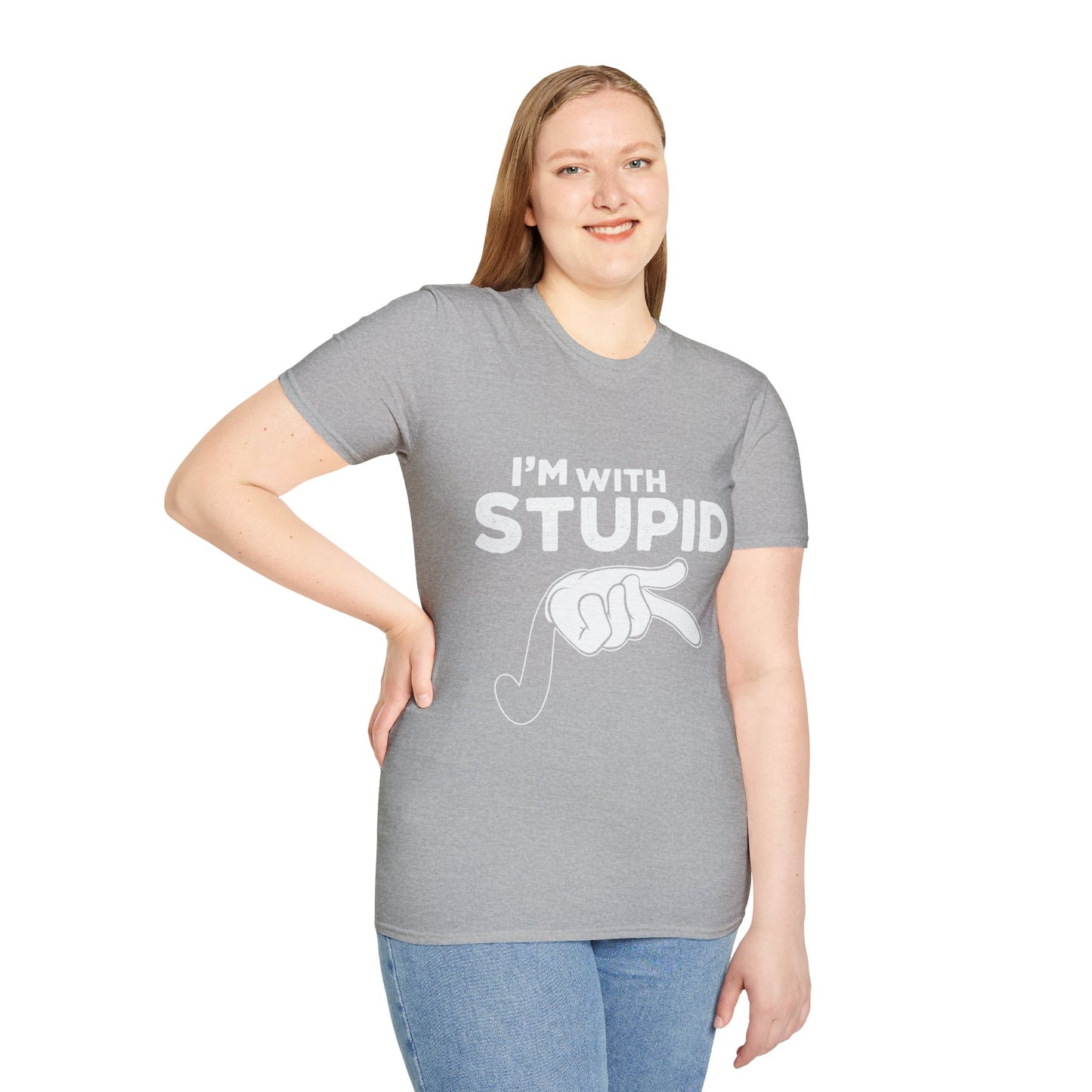 I’m With Stupid T-Shirt — Funny Graphic Tee with Pointing Hand
