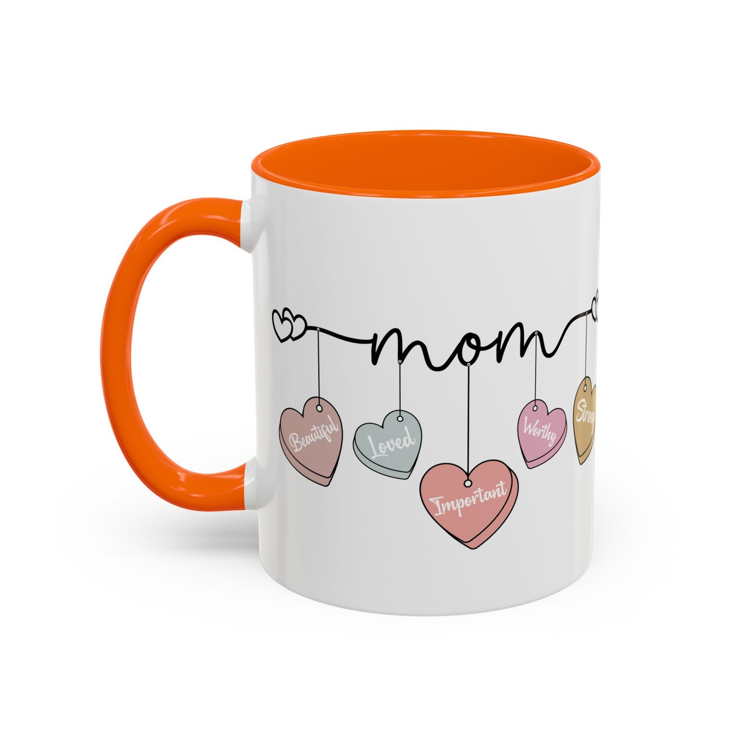 Mother’s Day Heart Charms Accent Coffee Mug — 'Mom' with Loving Words (11/15oz)