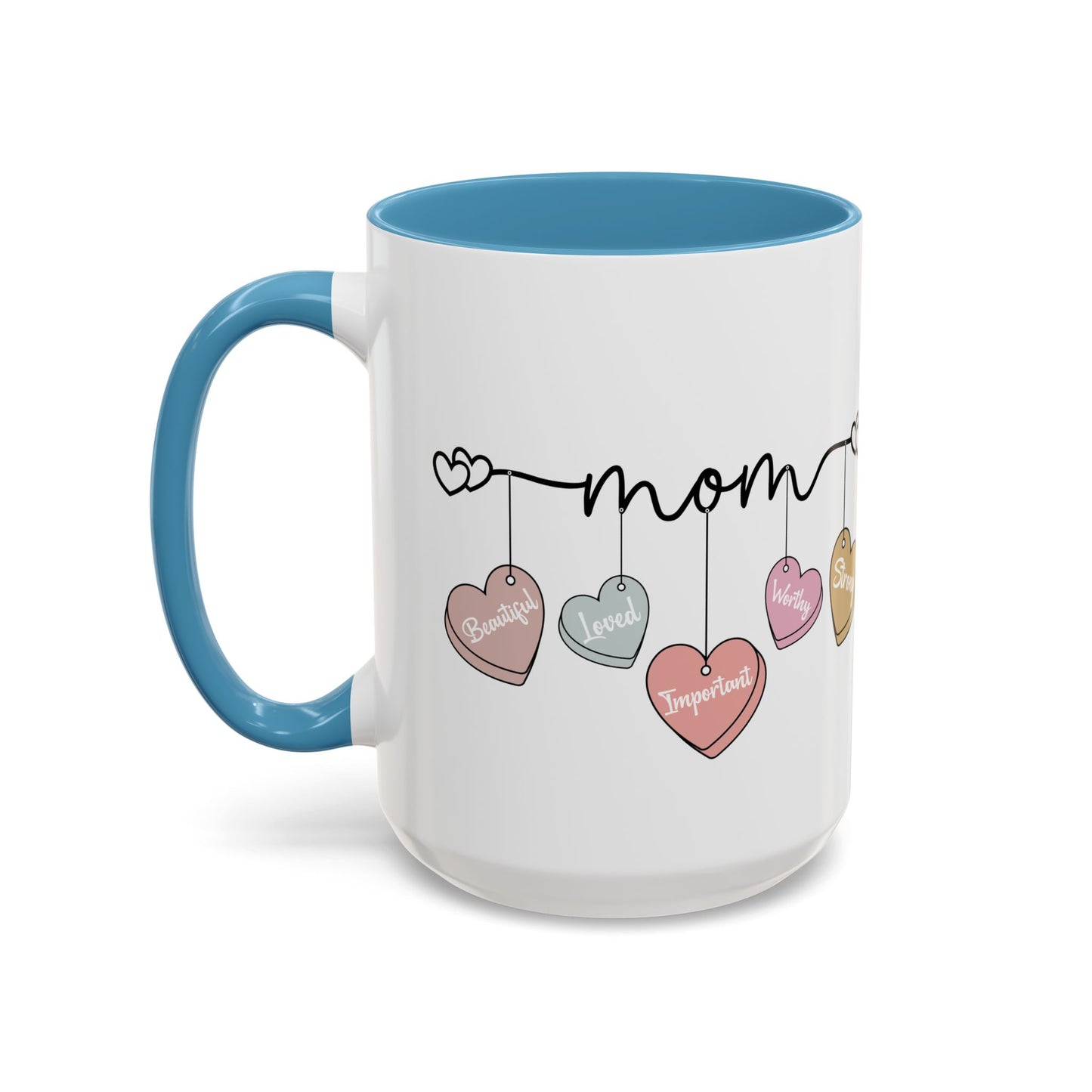 Mother’s Day Heart Charms Accent Coffee Mug — 'Mom' with Loving Words (11/15oz)