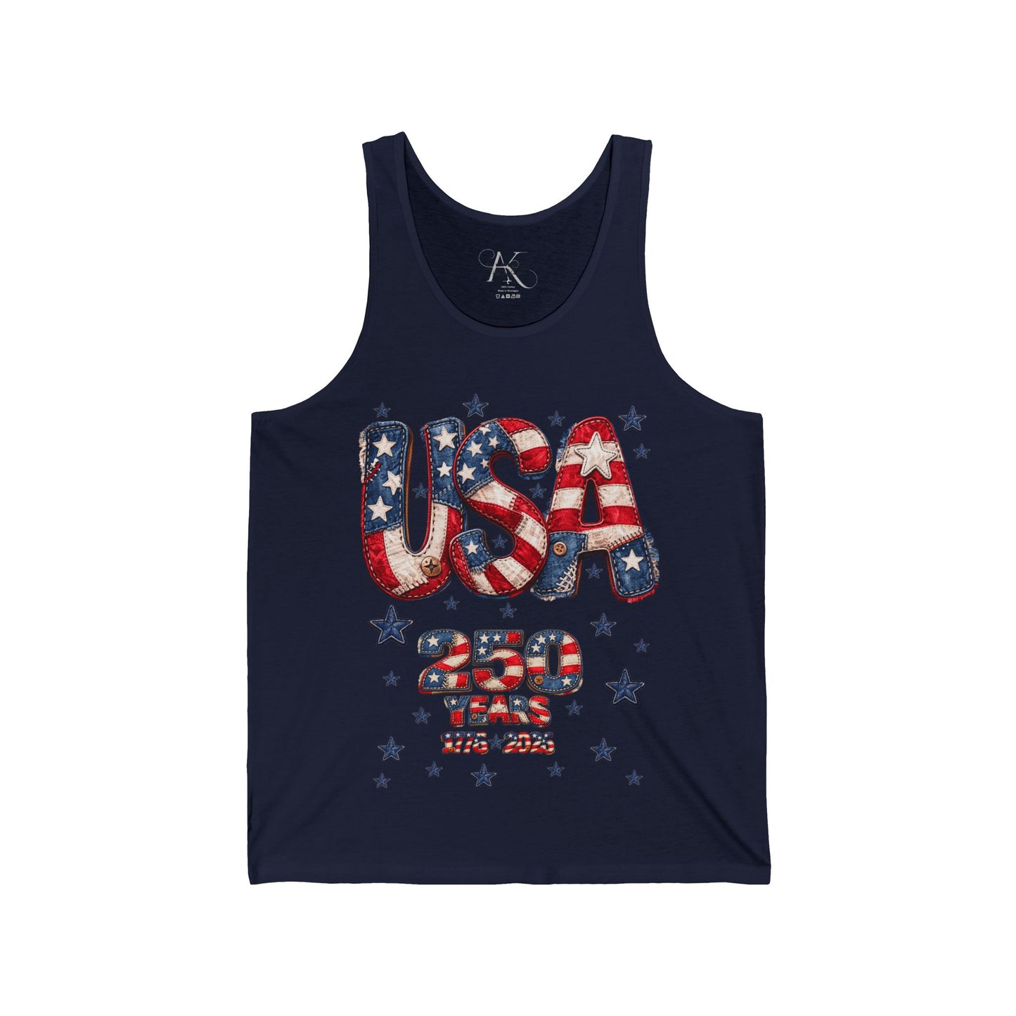 USA 250 Years Patriotic Tank Top — American Flag Fourth of July Sleeveless Shirt