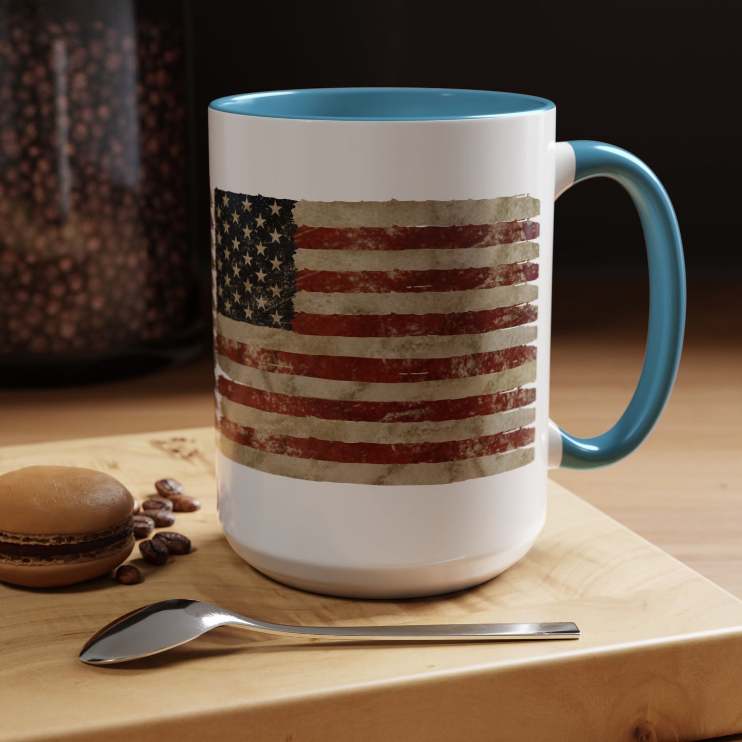 Distressed American Flag Accent Coffee Mug — Patriotic 11/15oz Ceramic