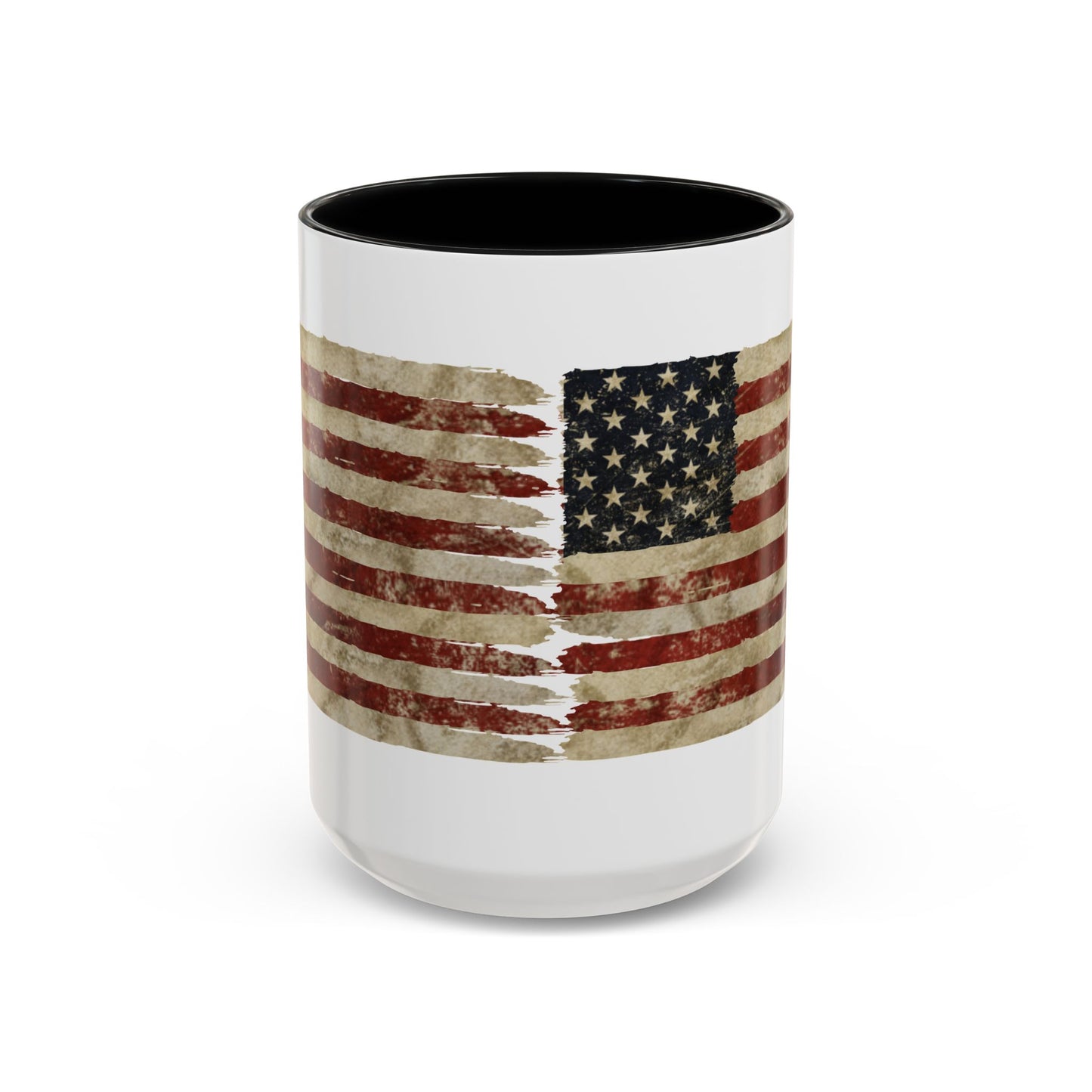 Distressed American Flag Accent Coffee Mug — Patriotic 11/15oz Ceramic