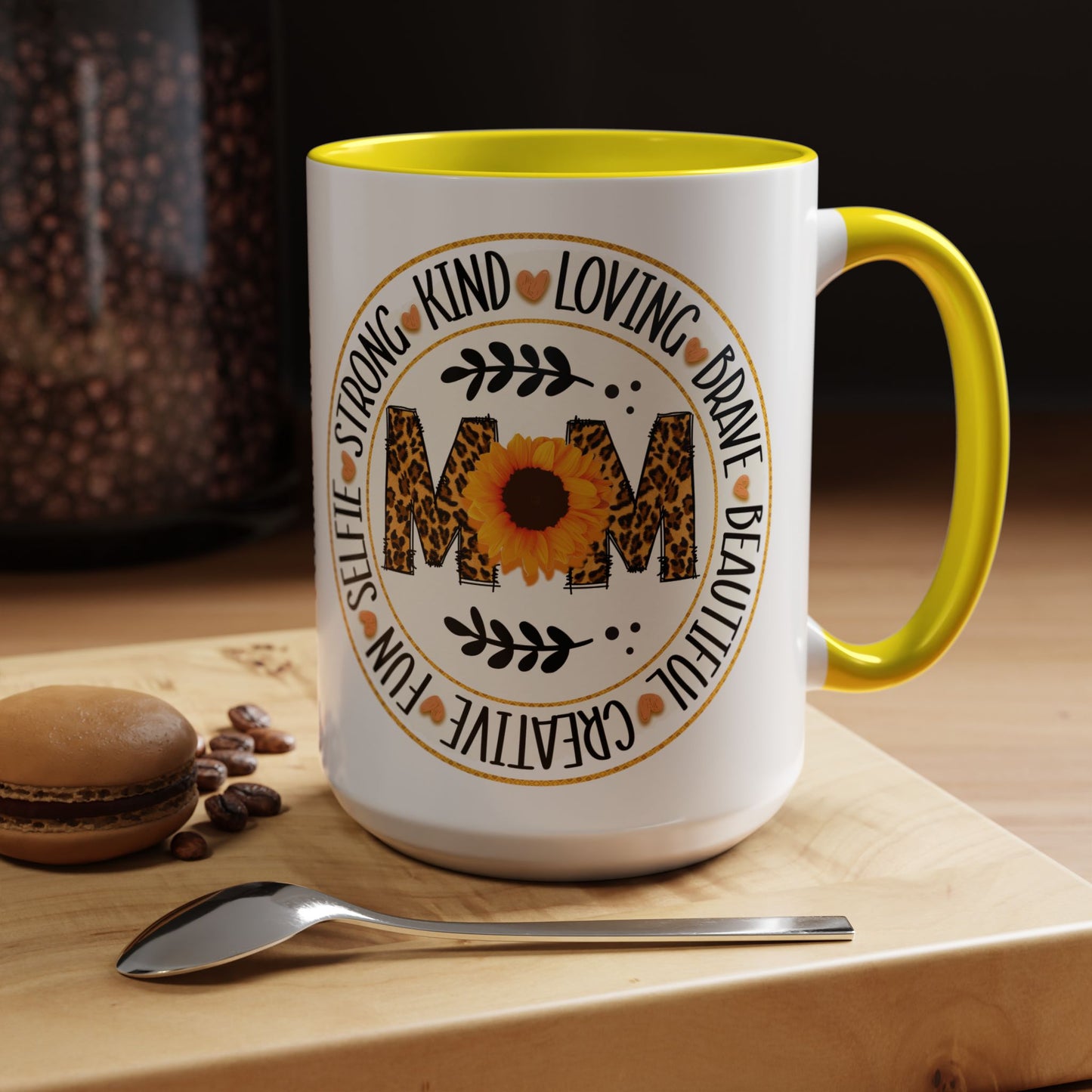 Mom Leopard Sunflower Coffee Mug — 'Mom' Floral Animal Print Accent Mug (11/15oz)