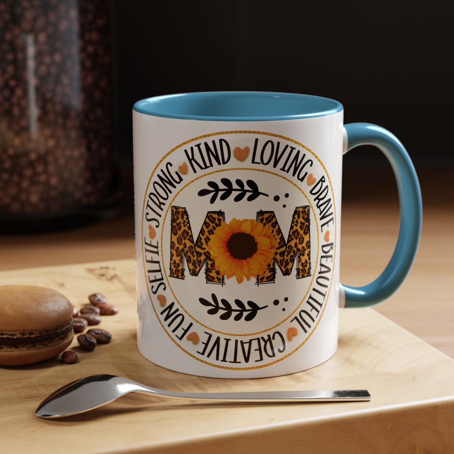 Mom Leopard Sunflower Coffee Mug — 'Mom' Floral Animal Print Accent Mug (11/15oz)