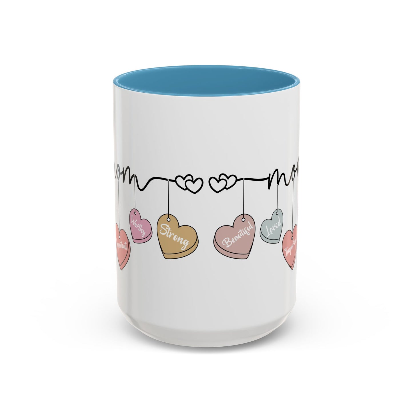 Mother’s Day Heart Charms Accent Coffee Mug — 'Mom' with Loving Words (11/15oz)