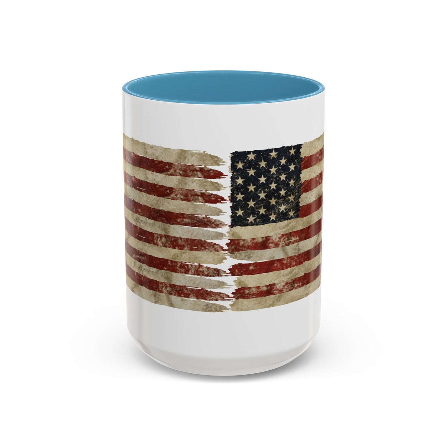 Distressed American Flag Accent Coffee Mug — Patriotic 11/15oz Ceramic