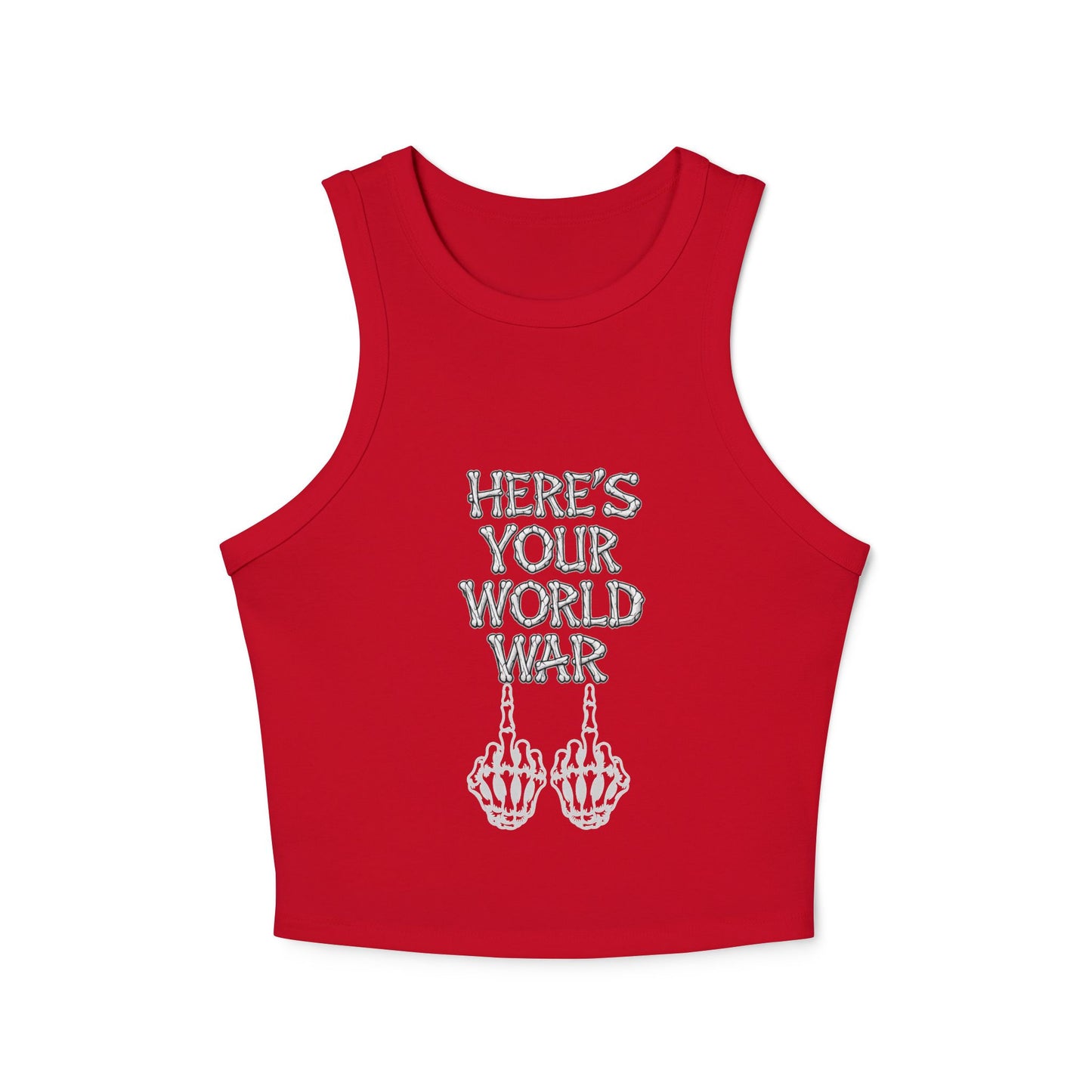 Racer Tank – “Here’s Your World War” Graphic Crop Tank