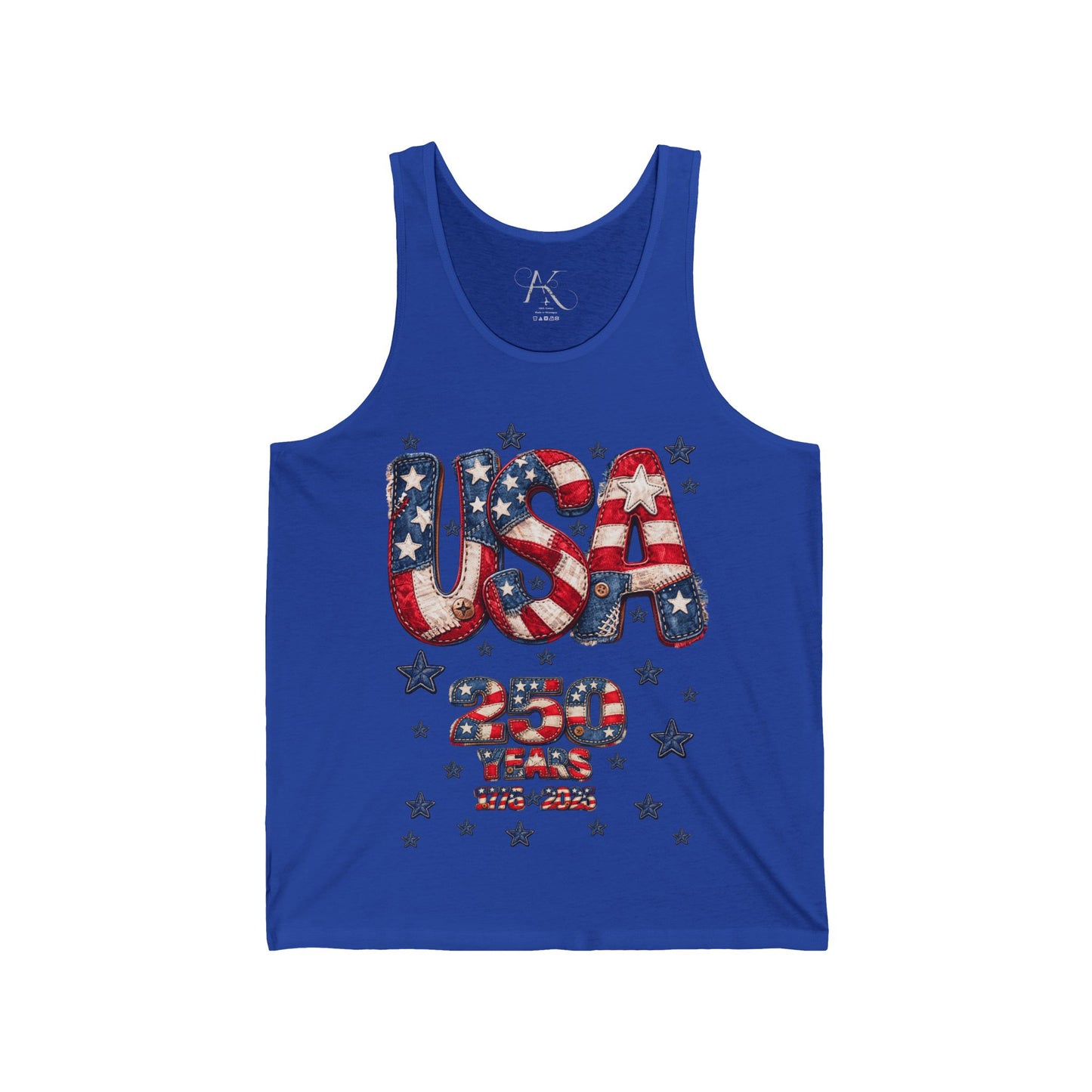 USA 250 Years Patriotic Tank Top — American Flag Fourth of July Sleeveless Shirt