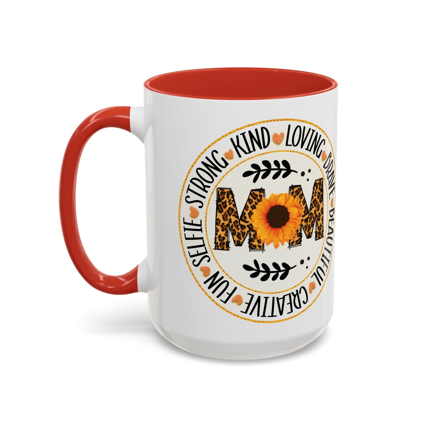 Mom Leopard Sunflower Coffee Mug — 'Mom' Floral Animal Print Accent Mug (11/15oz)