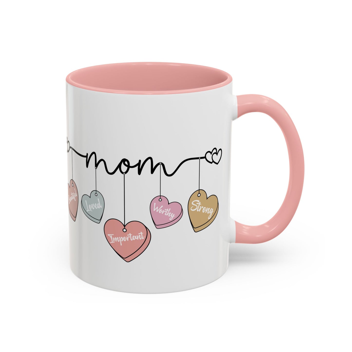Mother’s Day Heart Charms Accent Coffee Mug — 'Mom' with Loving Words (11/15oz)