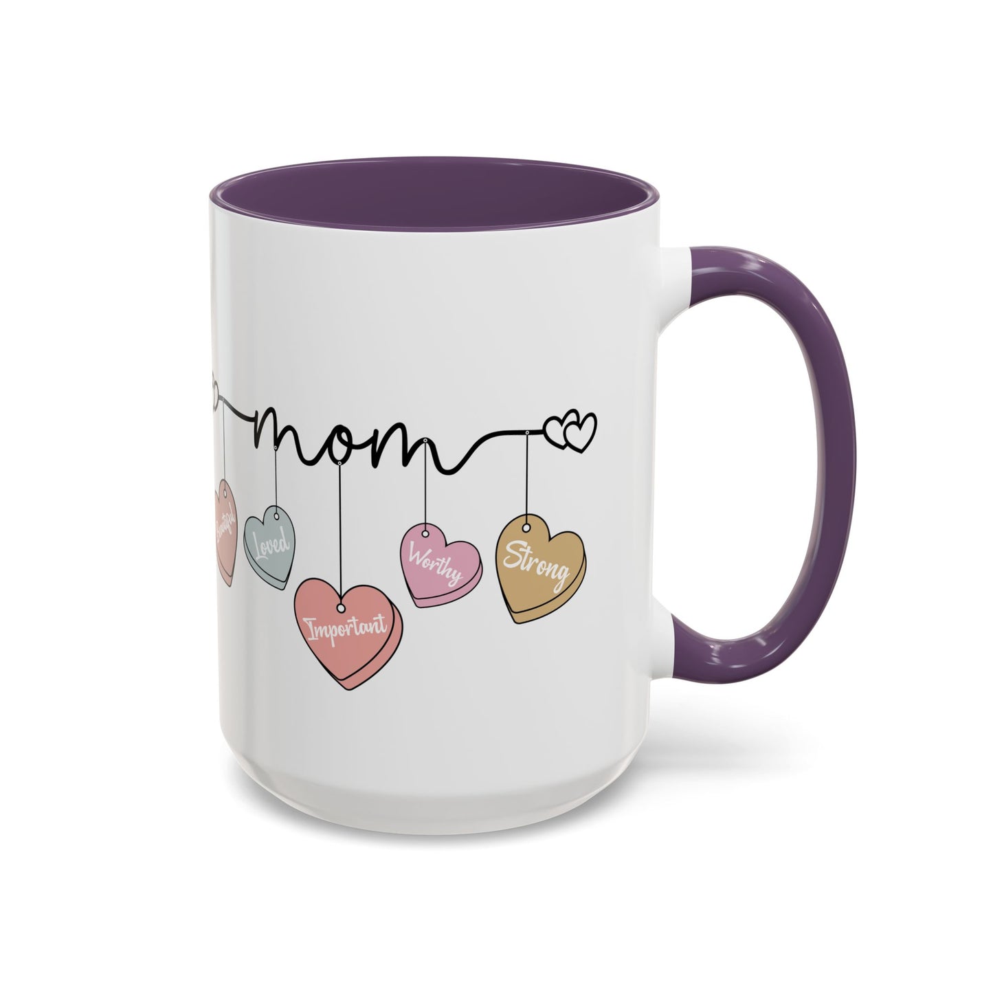 Mother’s Day Heart Charms Accent Coffee Mug — 'Mom' with Loving Words (11/15oz)