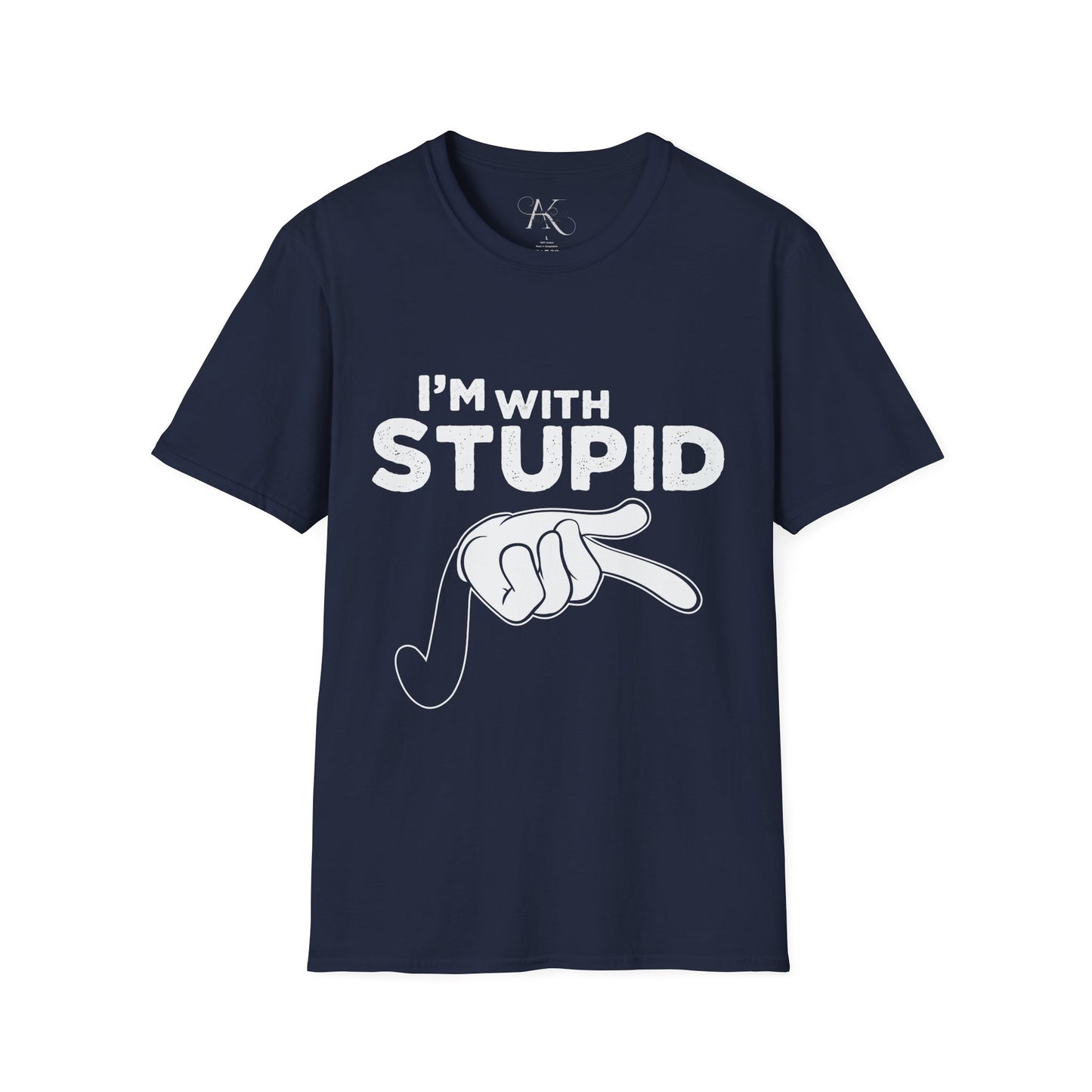 I’m With Stupid T-Shirt — Funny Graphic Tee with Pointing Hand