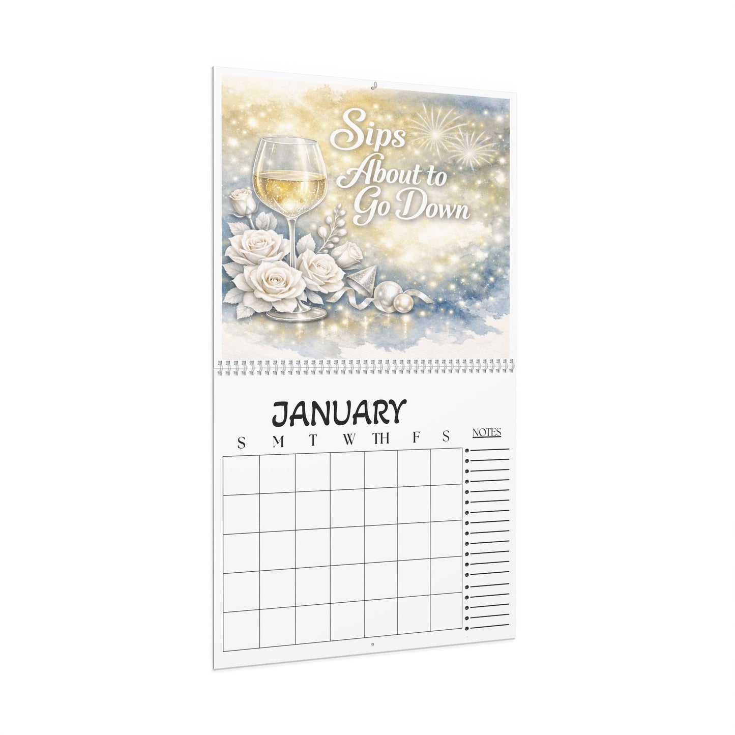 Sips About to Go Down Wall Calendar — Elegant Wine-Themed Monthly Planner