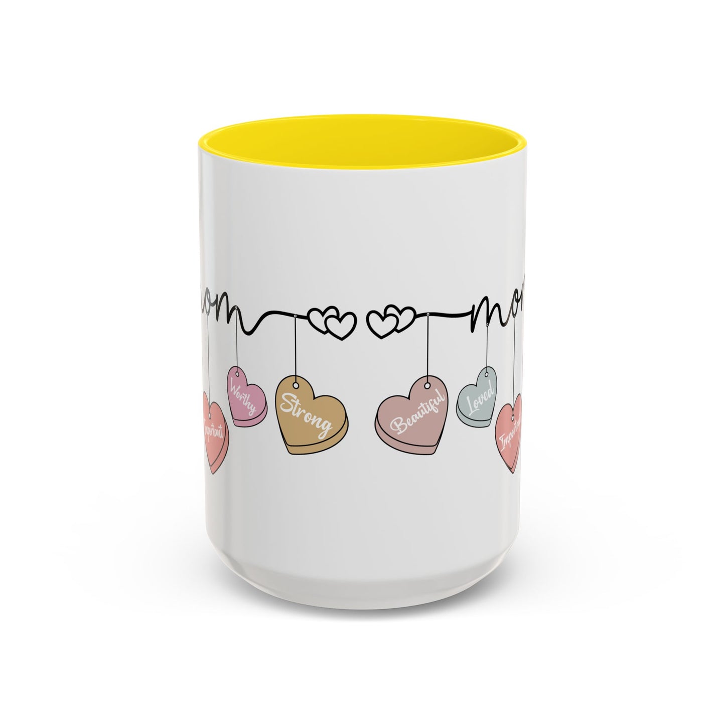 Mother’s Day Heart Charms Accent Coffee Mug — 'Mom' with Loving Words (11/15oz)