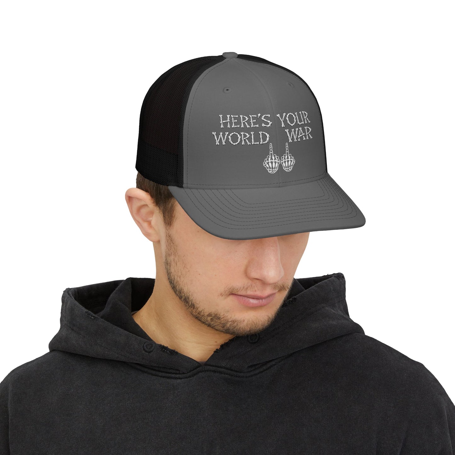 Trucker Cap — "Here’s Your World War 11" Bold Graphic Mesh Snapback