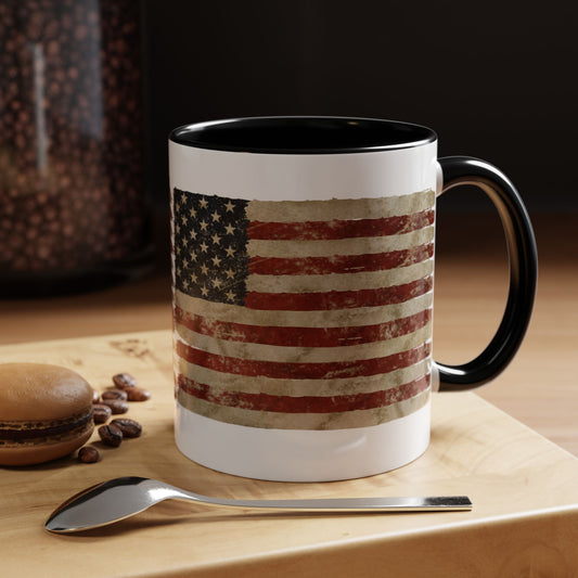 Distressed American Flag Accent Coffee Mug — Patriotic 11/15oz Ceramic