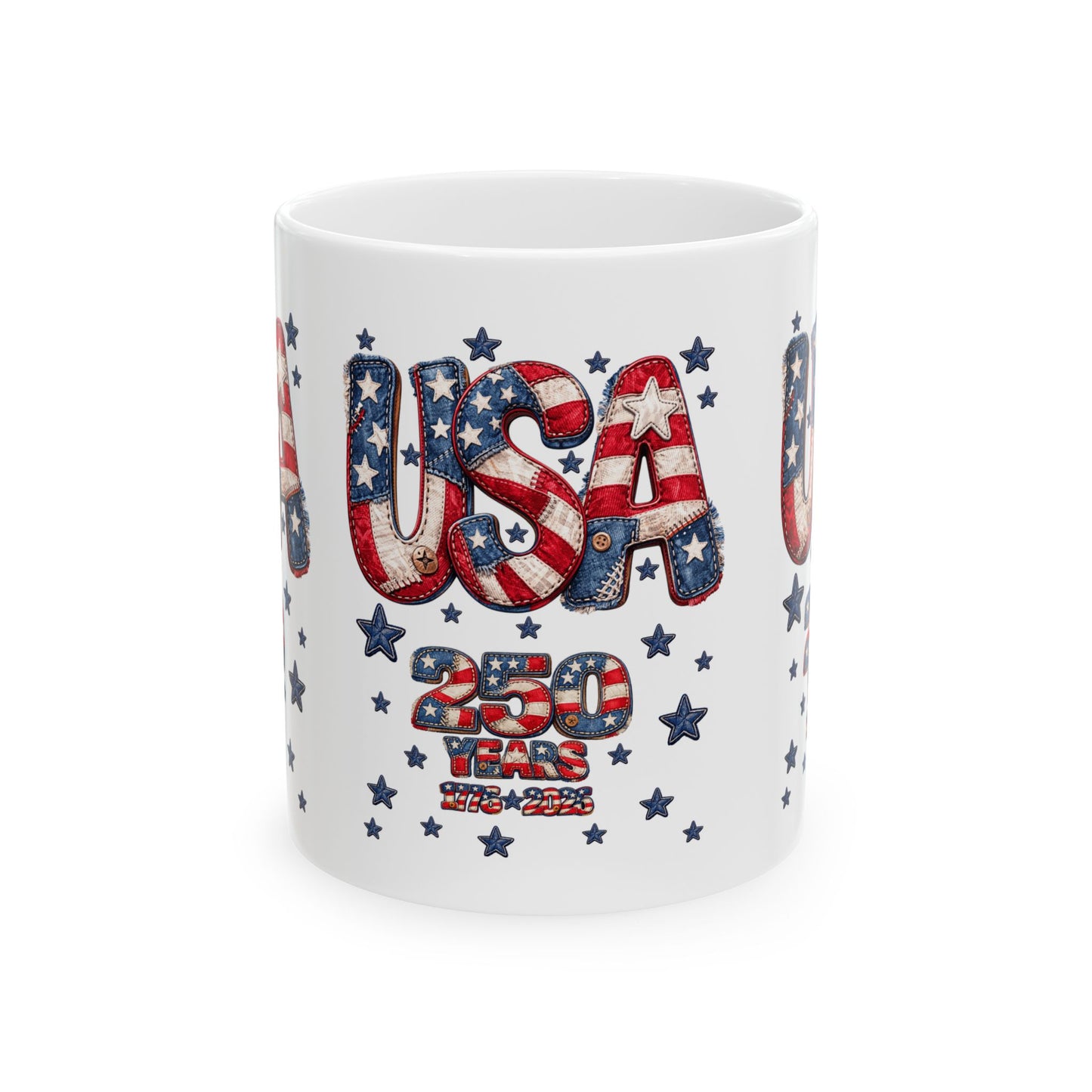 USA Flag Ceramic Mug – Patriotic 250 Years Stars & Stripes Coffee Cup (11oz, 15oz)