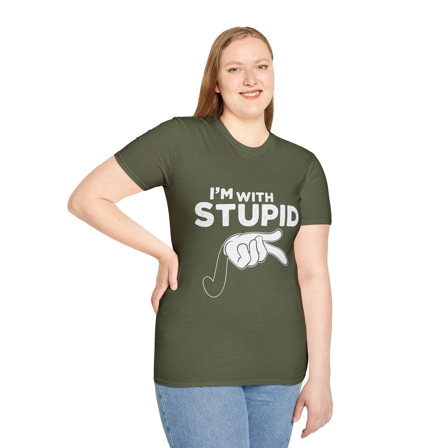 I’m With Stupid T-Shirt — Funny Graphic Tee with Pointing Hand