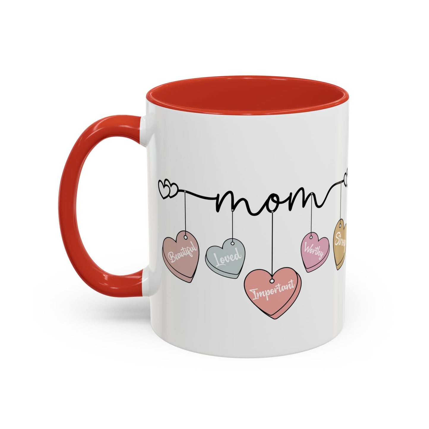 Mother’s Day Heart Charms Accent Coffee Mug — 'Mom' with Loving Words (11/15oz)