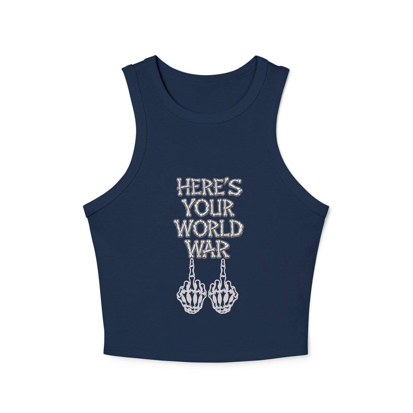 Racer Tank – “Here’s Your World War” Graphic Crop Tank