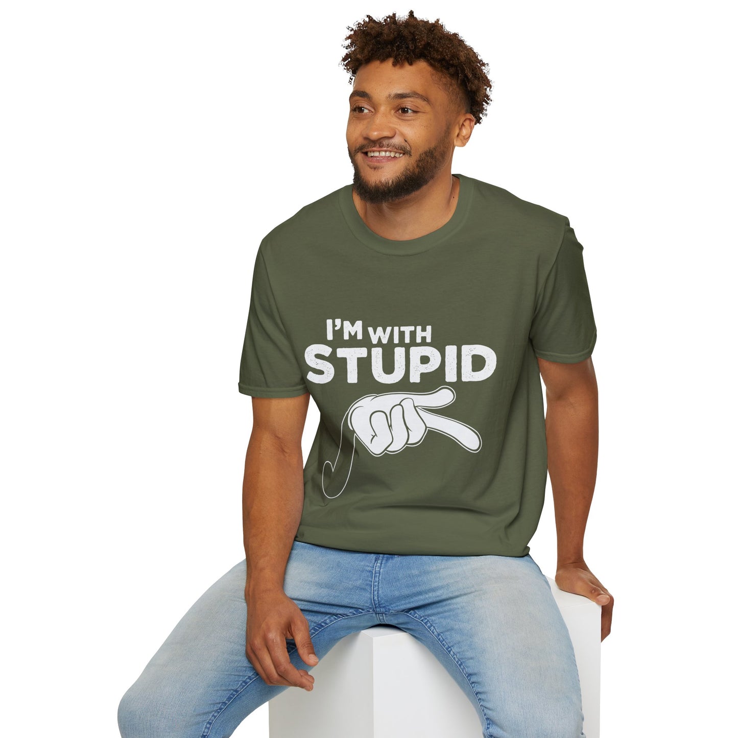 I’m With Stupid T-Shirt — Funny Graphic Tee with Pointing Hand