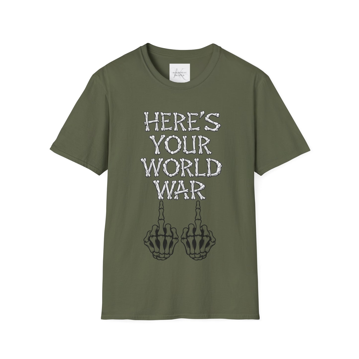 Here's Your World War T-Shirt — Edgy Skeleton Middle Finger Graphic Tee