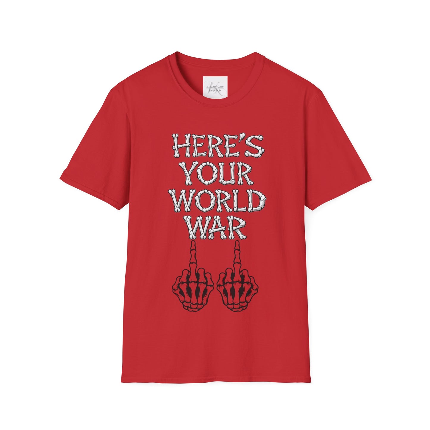 Here's Your World War T-Shirt — Edgy Skeleton Middle Finger Graphic Tee