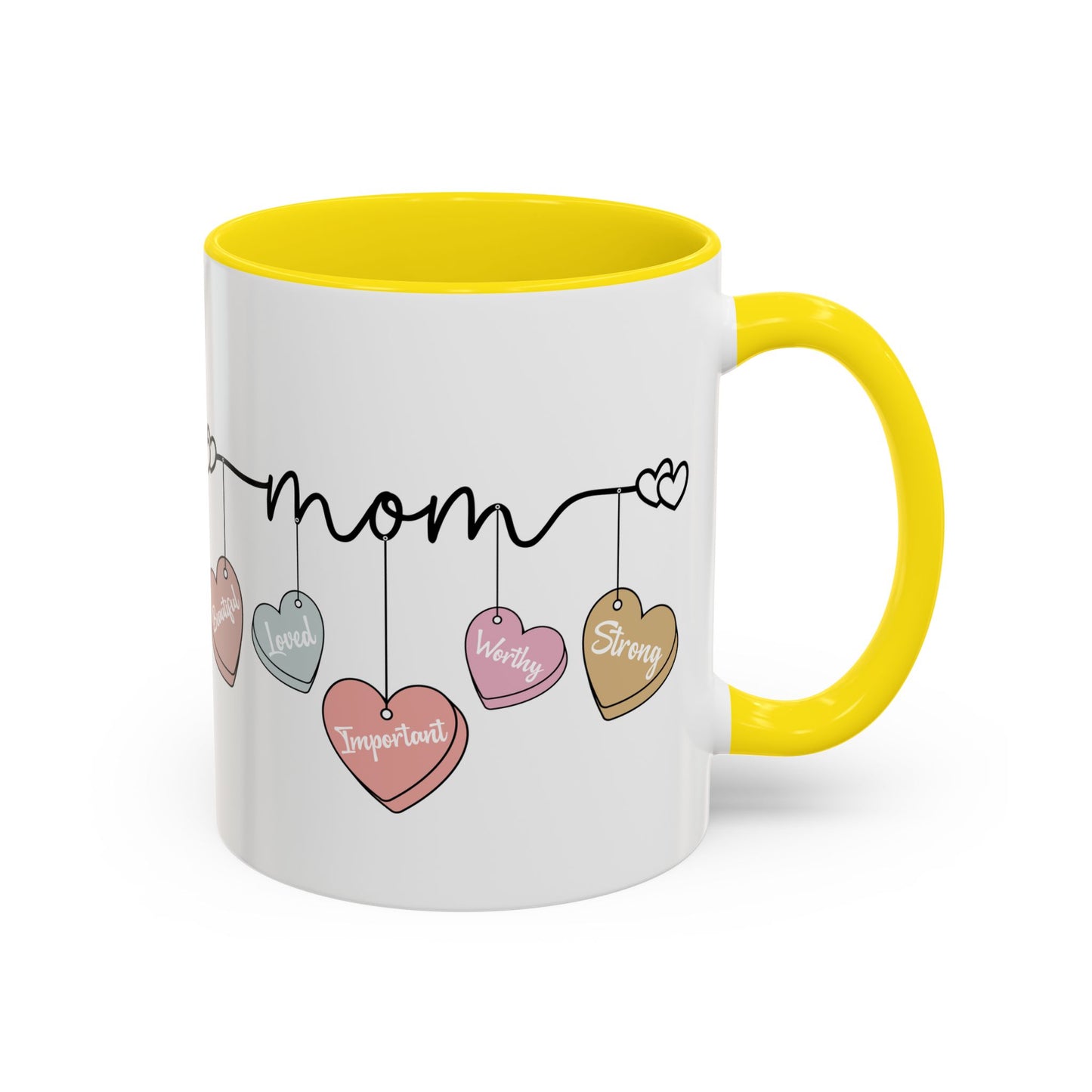 Mother’s Day Heart Charms Accent Coffee Mug — 'Mom' with Loving Words (11/15oz)